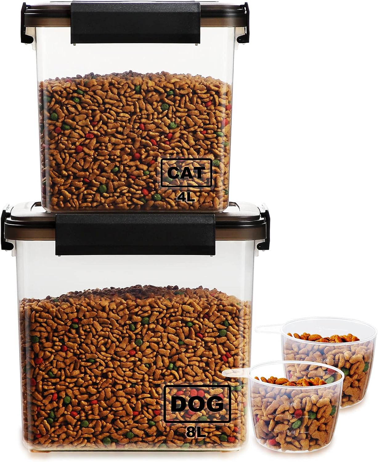 Dog Food Storage Container,Lockcoo 2-Pack Airtight Pet/Cat Food Storage Containers with Measuring Cup,Portable Carrying Handle Container for Dog Treats,Dog Cat Dry Food Bin,Kitchen Container(8L+4L) : Pet Supplies