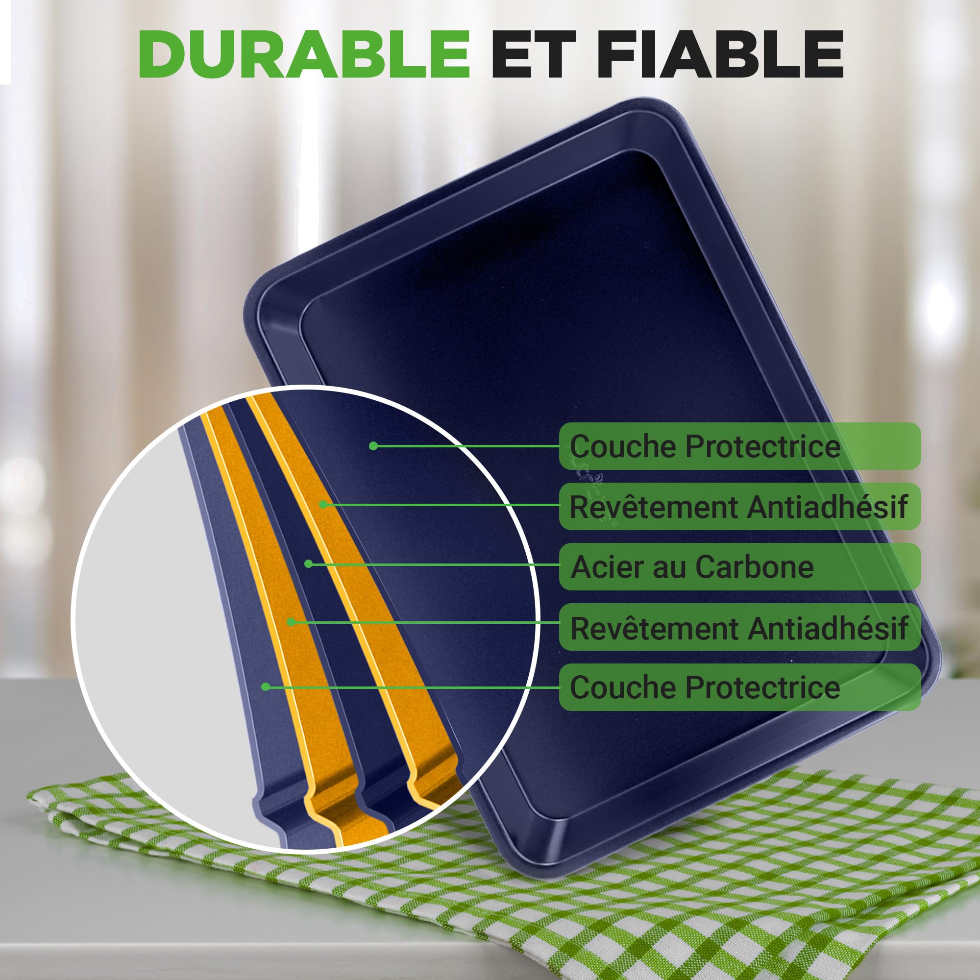 NutriChef set de moules à pâtisserie 6 pièces antiadhésifs – Plaques de cuisson en acier allié avec revêtement diamant, compatibles four jusqu’à 230 °C, couleur bleu diamant