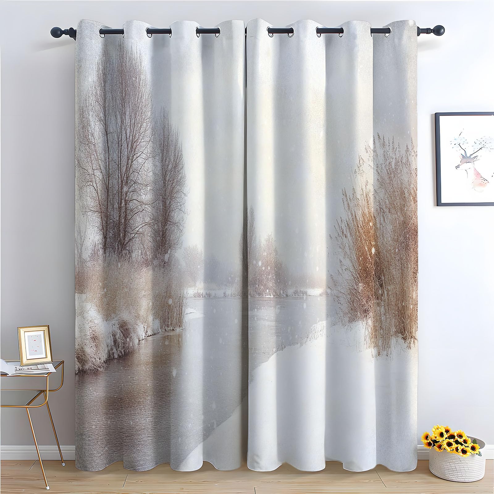 WQBQKKX Botanical Abstract Line Garden Curtains for Bedroom River Textured Farmhouse Curtains Leaf Printed Eyelet Rustic Drapes Window Treatment-52 W x 84" L (Pack of 2)