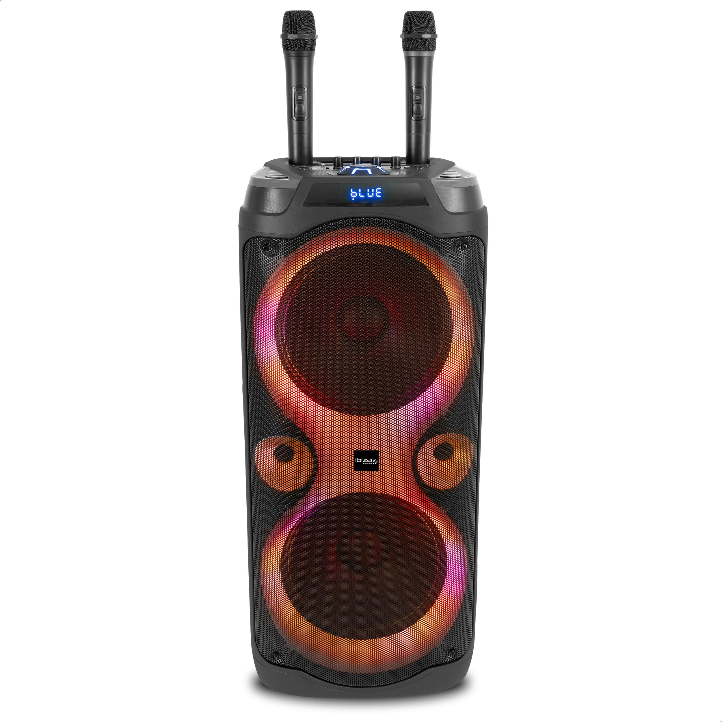 Ibiza - Columba-Karaoke - Enceinte Bluetooth Karaoke avec 2 Micros sans Fil - Changeur de Voix, lumières LED, Talkover et Fonction Rec - Soirées Karaoké
