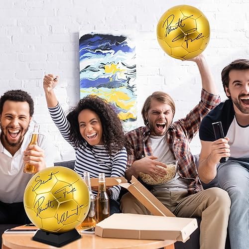 Miniatura 5 de Hiboom Balón de fútbol dorado con autógrafo con soporte de exhibición, bomba de aire para trofeos, aniversario, escuela secundaria, operación,