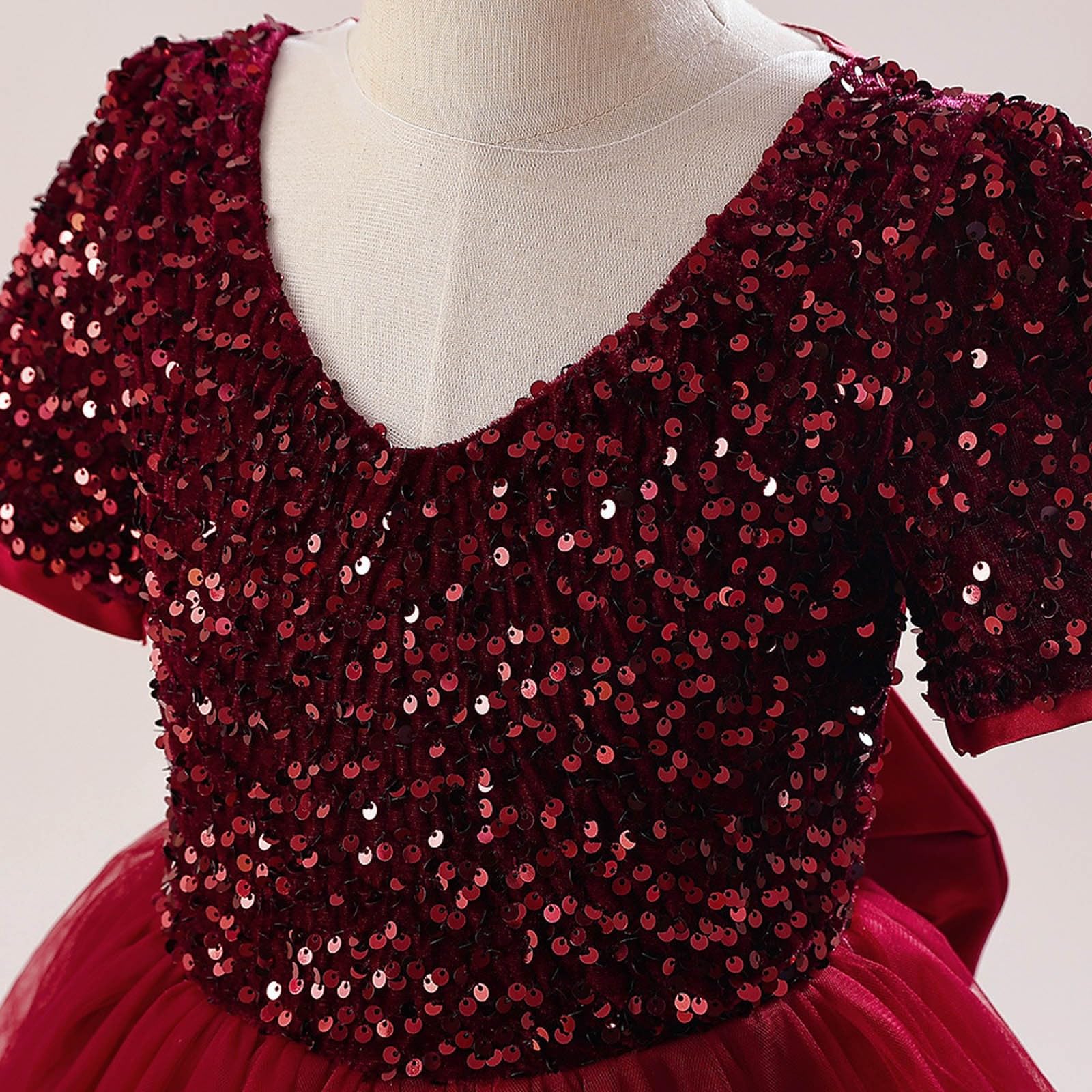 Elegant Pailletten Kleider Mädchen Festlich Tüllkleid Karneval Fasching Glitzer Cocktail Partykleider Mädchen Kurzarm V Ausschnitt Festival Freizeit Lässig Locker Bequeme