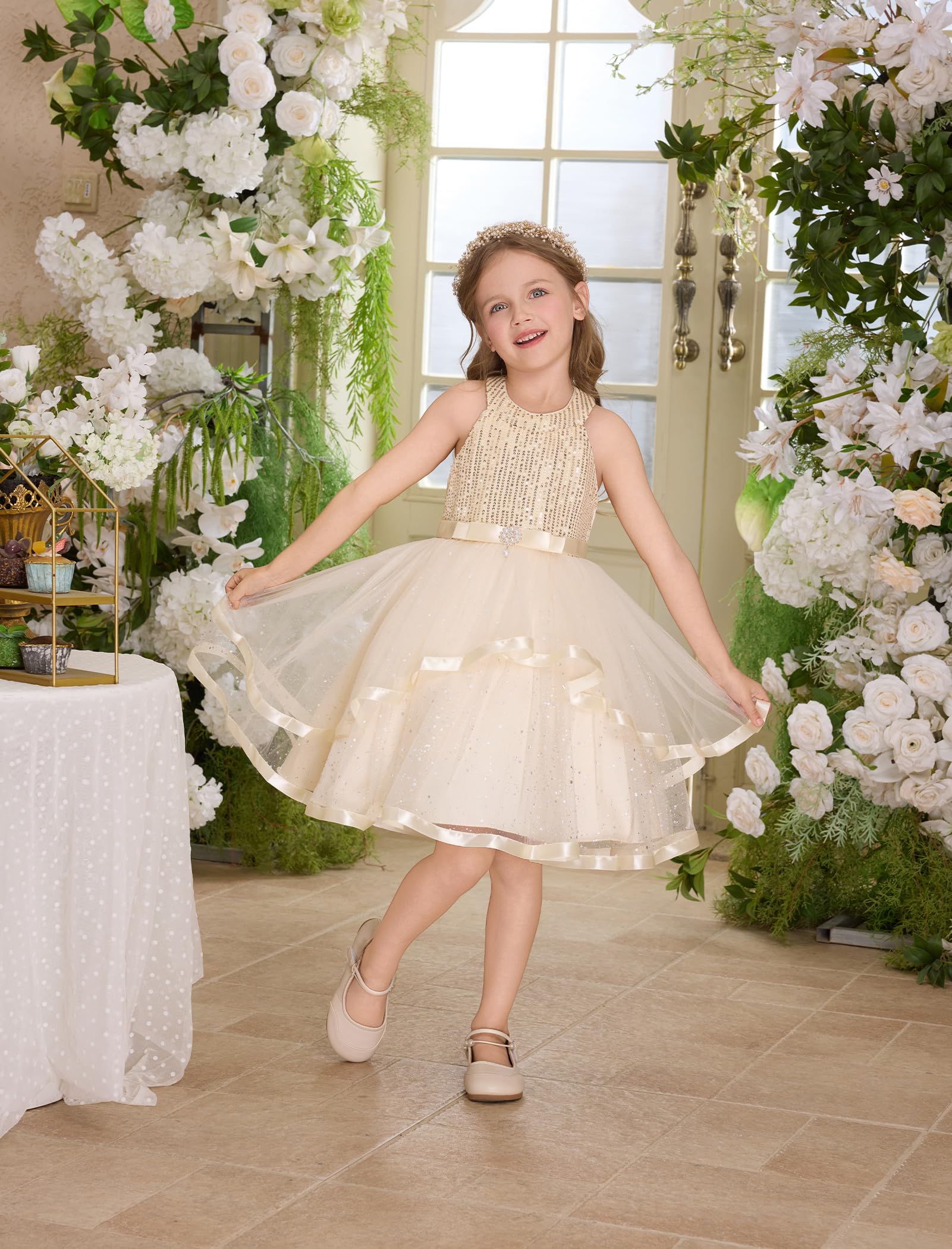 OBEEII Kleinkind Mädchen Festzug Kleid Prinzessin Pailletten Tüll Tutu Kleid Geburtstag Party Fotoshooting Kleid Glitzer Blumenmädchen Kleid