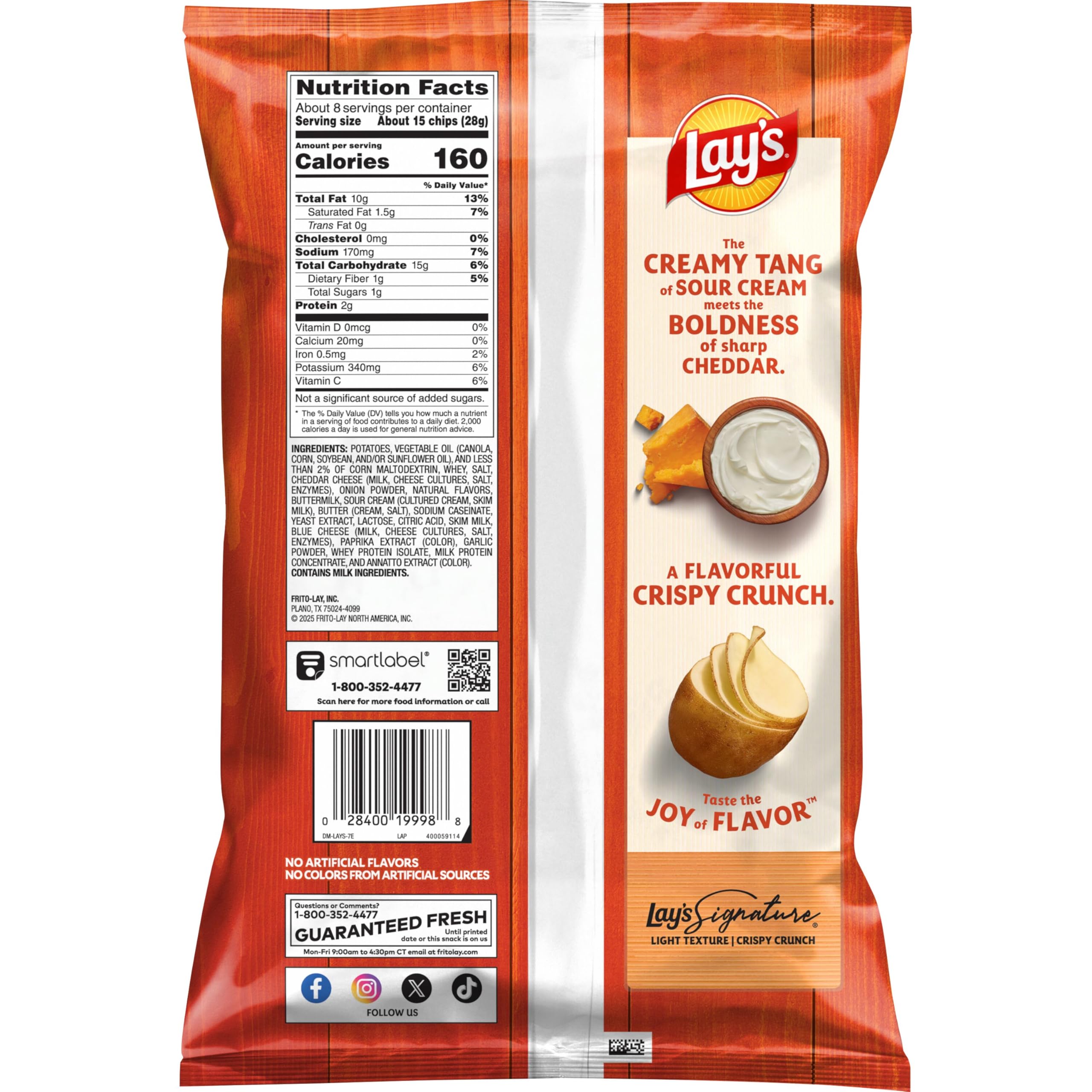 Lays Potato Chips Cheddar Sour Cream Flavored Snacks 7 75oz Bag — view 2