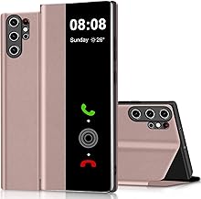 Case for Samsung S24 Ultra Clear View Cover Case for Samsung Galaxy S24 Ultra Flip Case S24 Ultra Protection Case Folio Silicone TPU Shockproof Slim 360 Full Body Shockproof Case Cover 5G (Rose Gold)