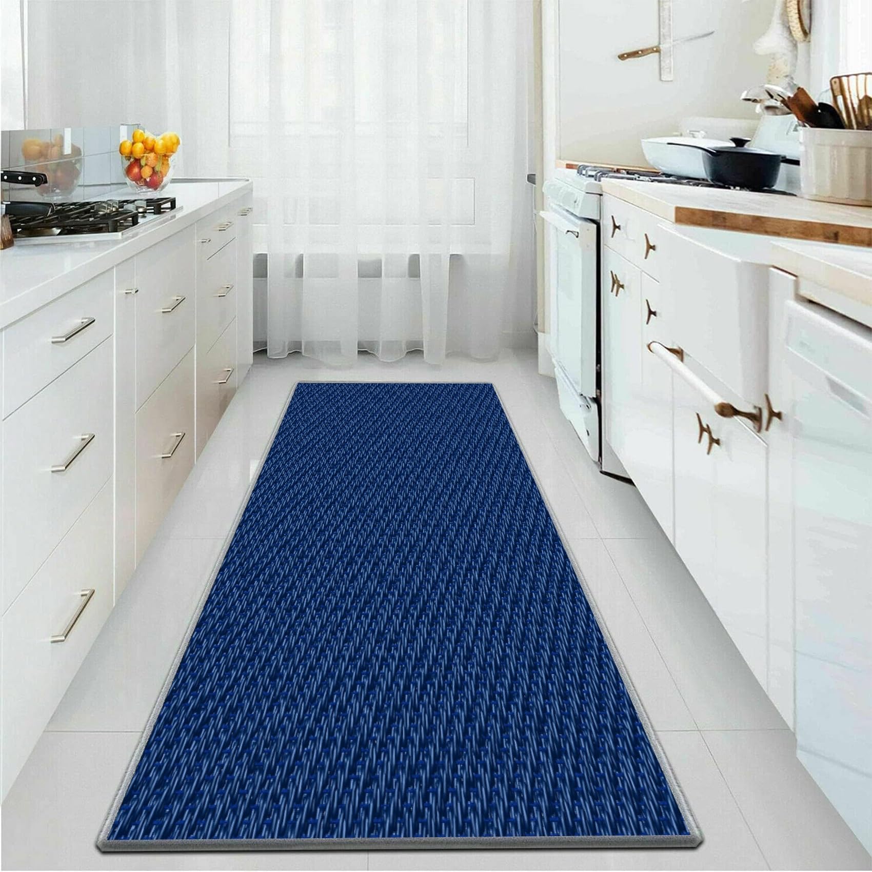 YANHONG Non Slip Kitchen Mat Door Mats 100 x 120 cm Custom Length Tough Mat for Hall and Stairs Heavy Duty Non-Slip Rubber Back, for Standing Desk, Kitchen, Office, Navy Blue — image 1
