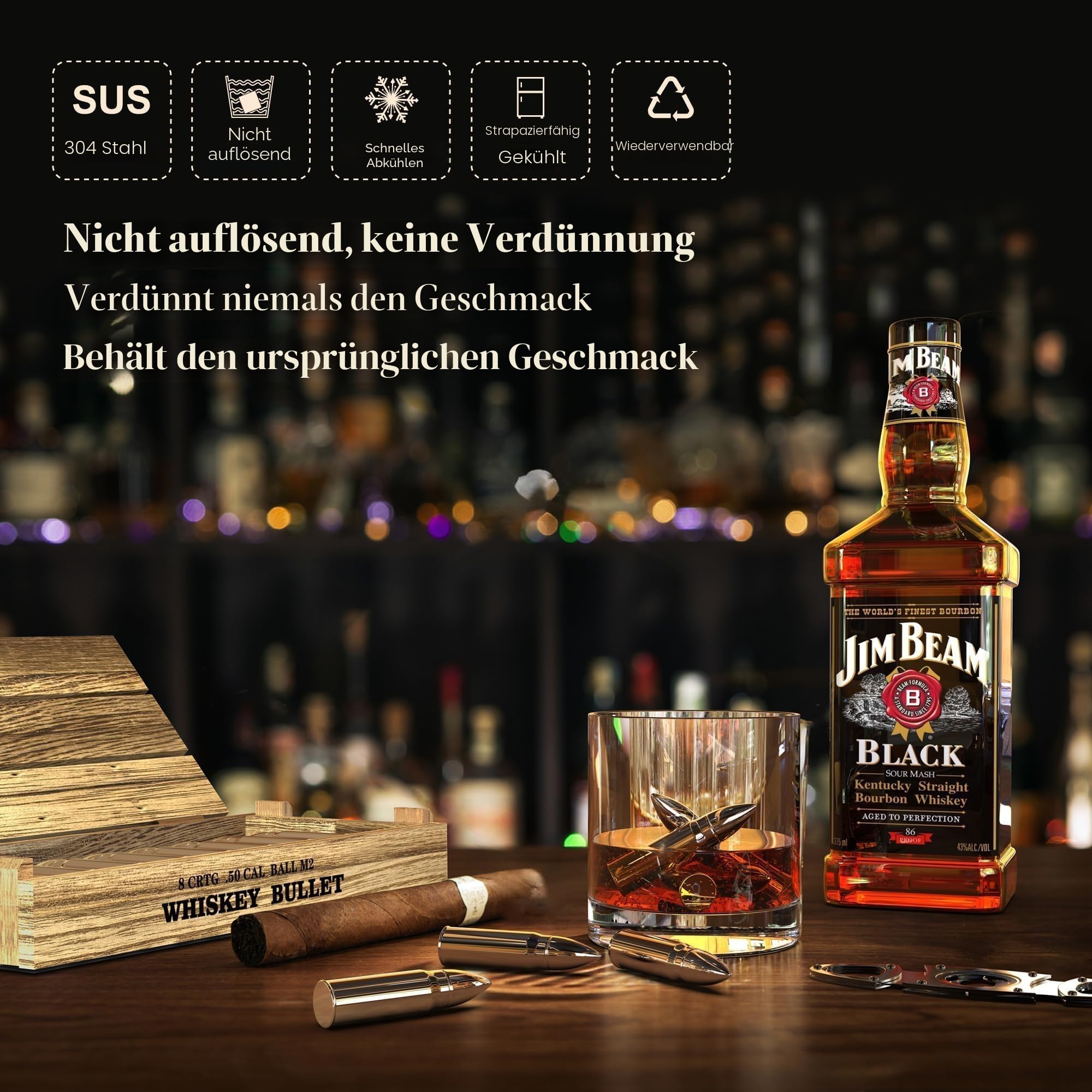 Geschenke für Männer Vatertagsgeschenke - Bullet Eiswürfel Edelstahl Wiederverwendbare Metall Whisky Steine für Jahrestag Und Geburtstag Personalisierte Geschenk für Ihn Ehemann Papa Freund (8Stück)