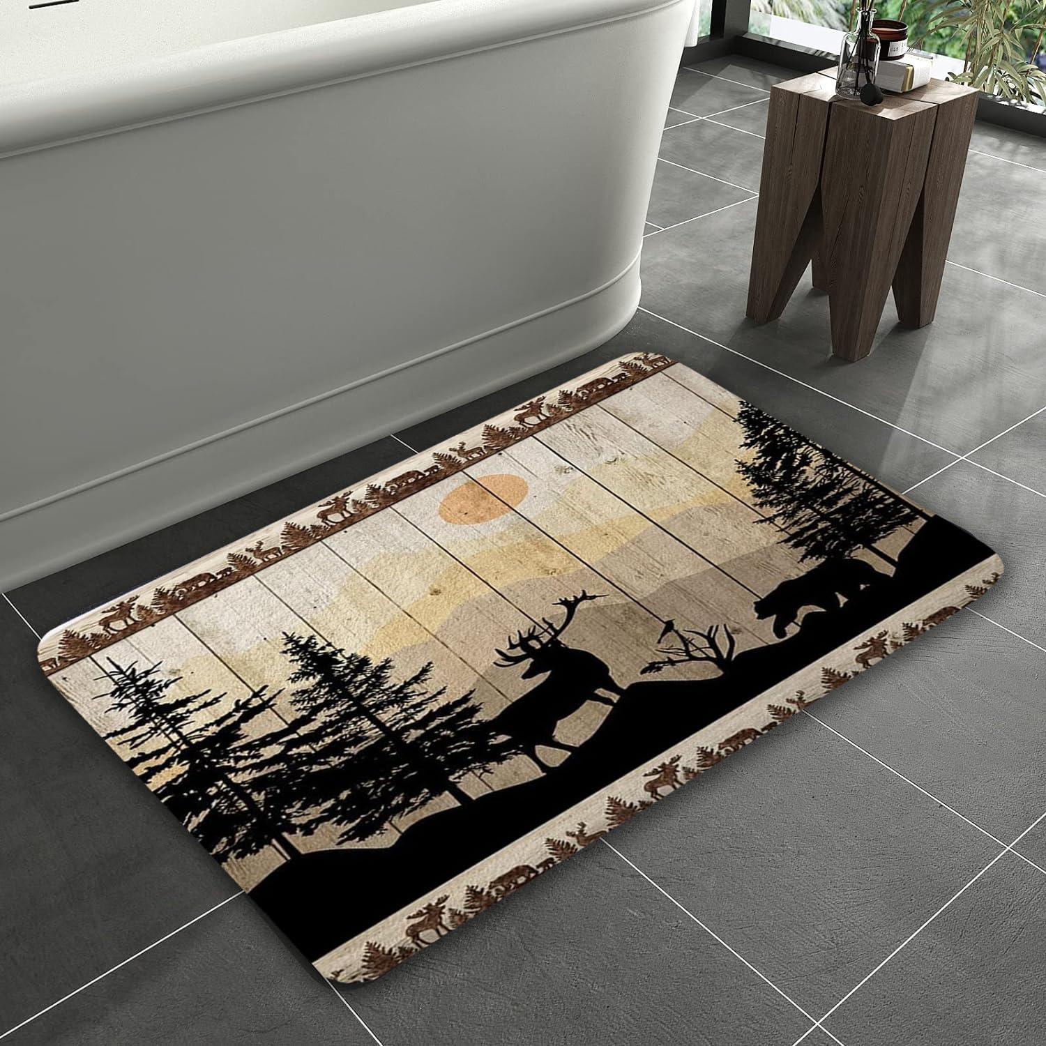 Country Style Bathroom Rugs Cute Bath Mat, Woodland Bathroom Mat,