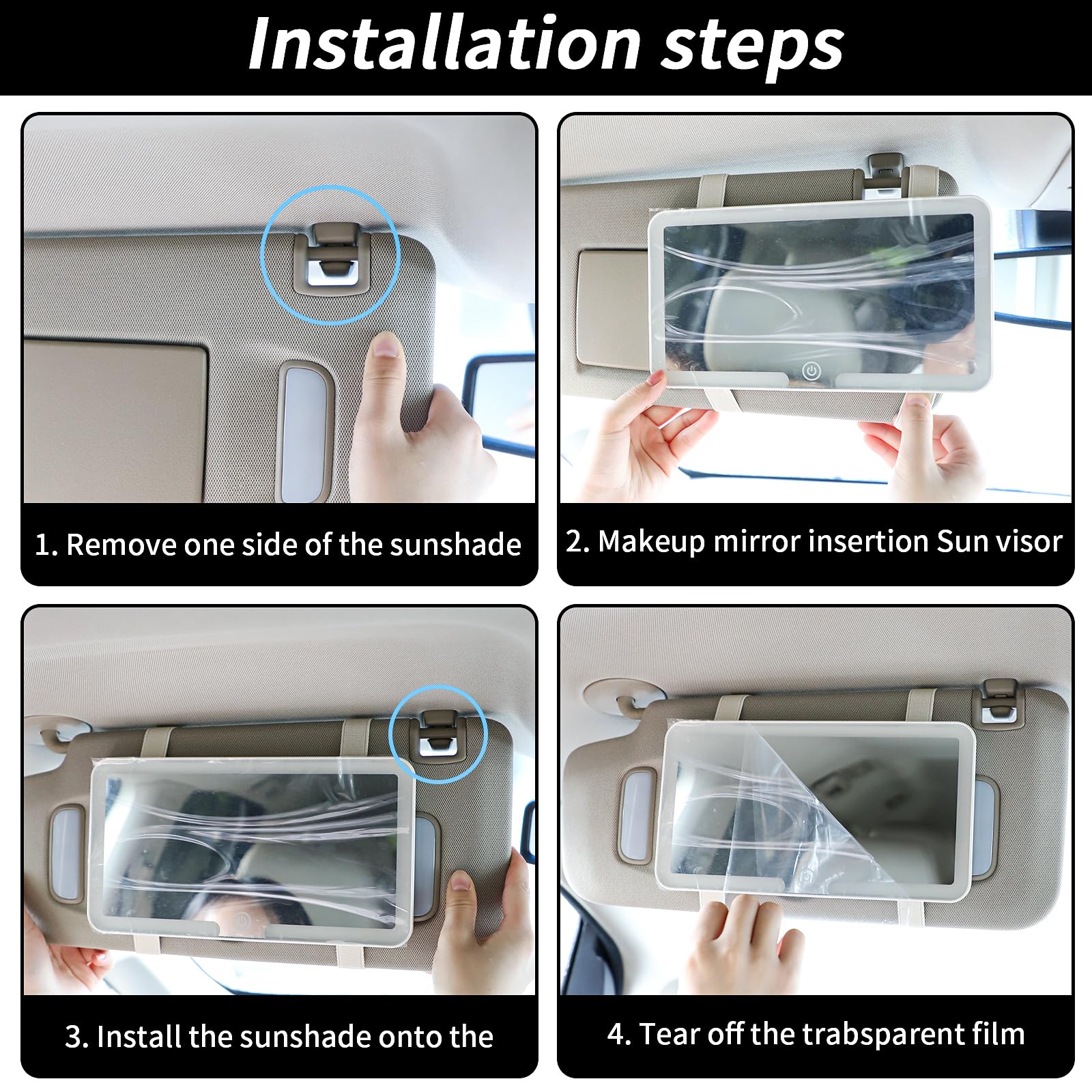 Miroir de courtoisie de pare-soleil de voiture, miroir d'ombrage avec lumière