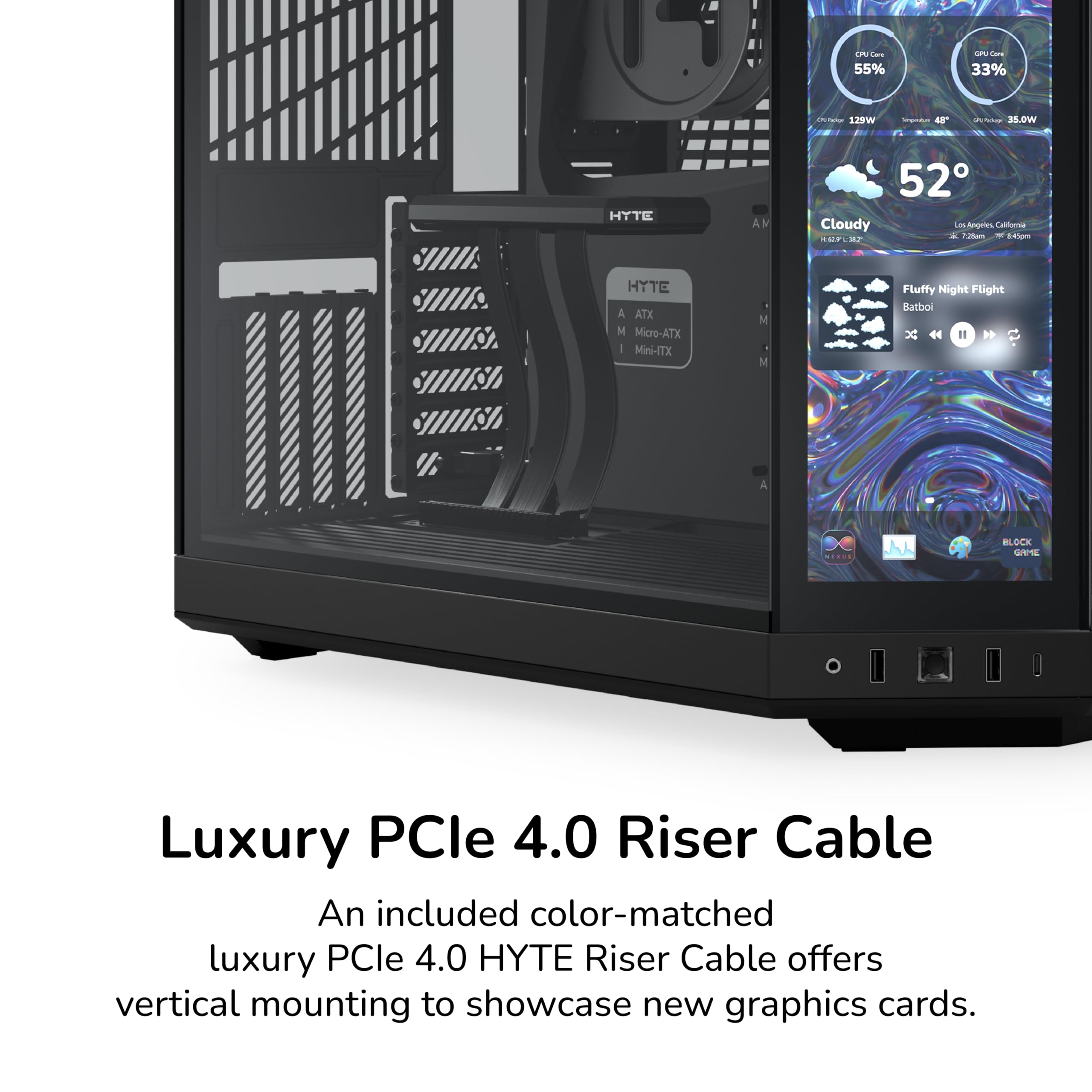 HYTE Y70 Touch Infinite Dual Chamber ATX Mid Tower nowoczesne estetyczne etui ze zintegrowanym ekranem dotykowym LCD 2,5K - czarne