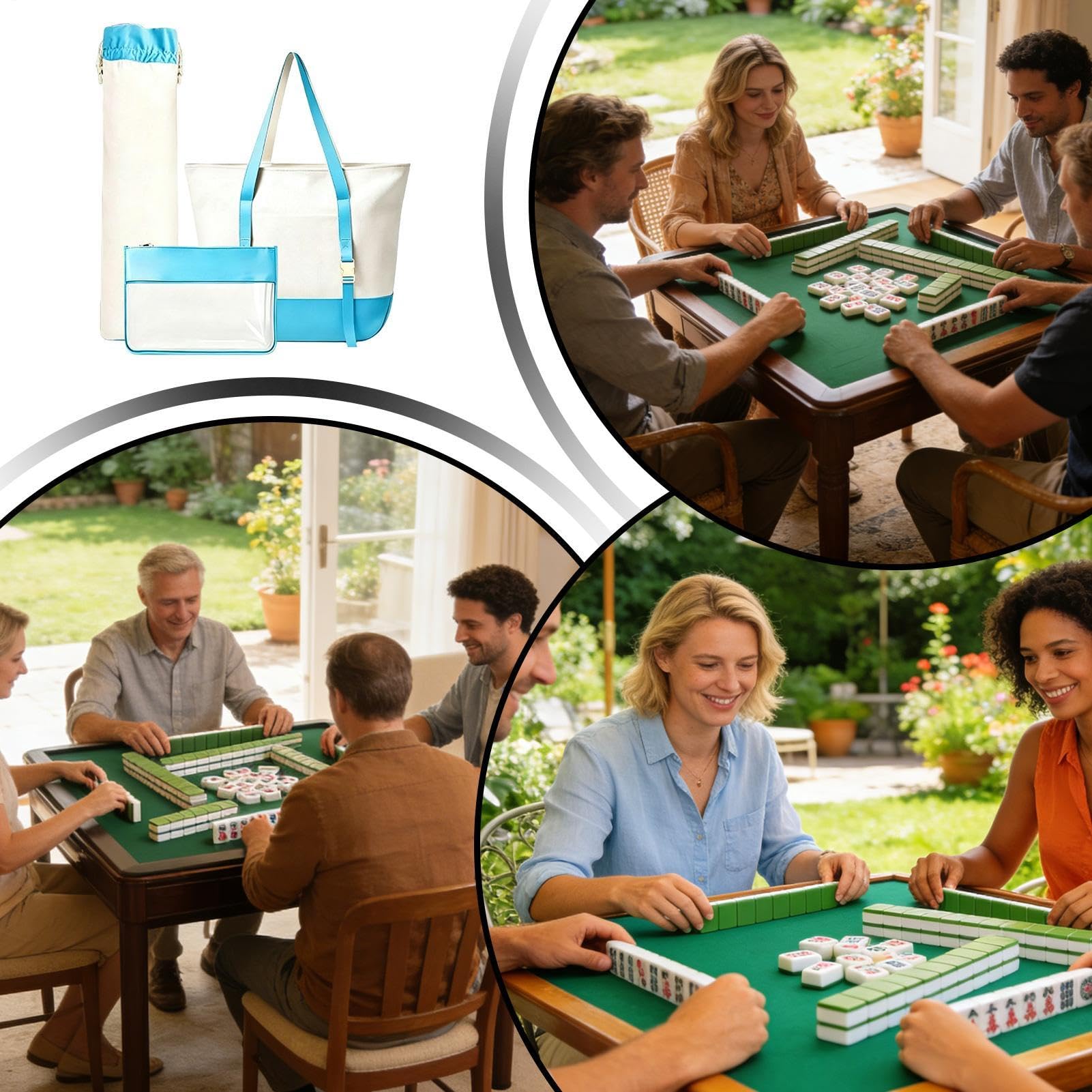 Borsa per schede Mahjong, set portatile, protezione impermeabile, blu