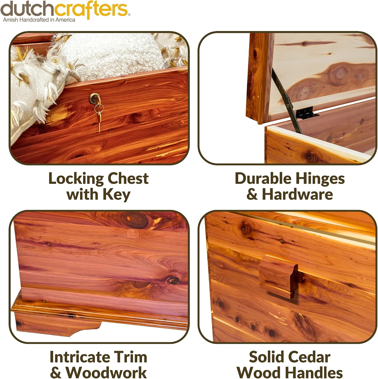 DutchCrafters 35" Solid Cedar Hope Chest with Lock & Key – Small Aromatic Red Cedar Lined Storage Trunk & Blanket Chest, Storage Bench for Bedroom, Amish Made Wood Trunk, Made in USA