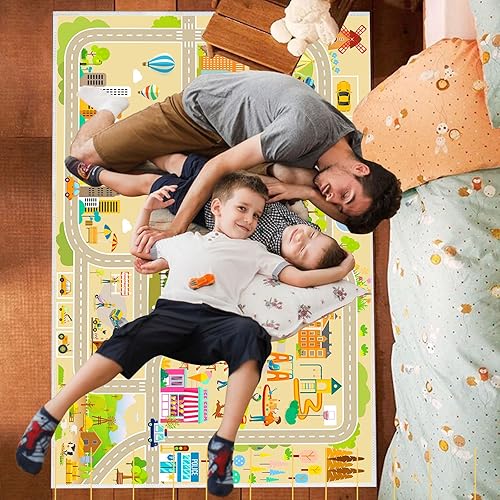 Miniatura 9 de Alfombra de juego para niños, alfombra de coche para jugar a autos, juguetes, mapa de tráfico de la ciudad, alfombra de sala de juegos para niños,
