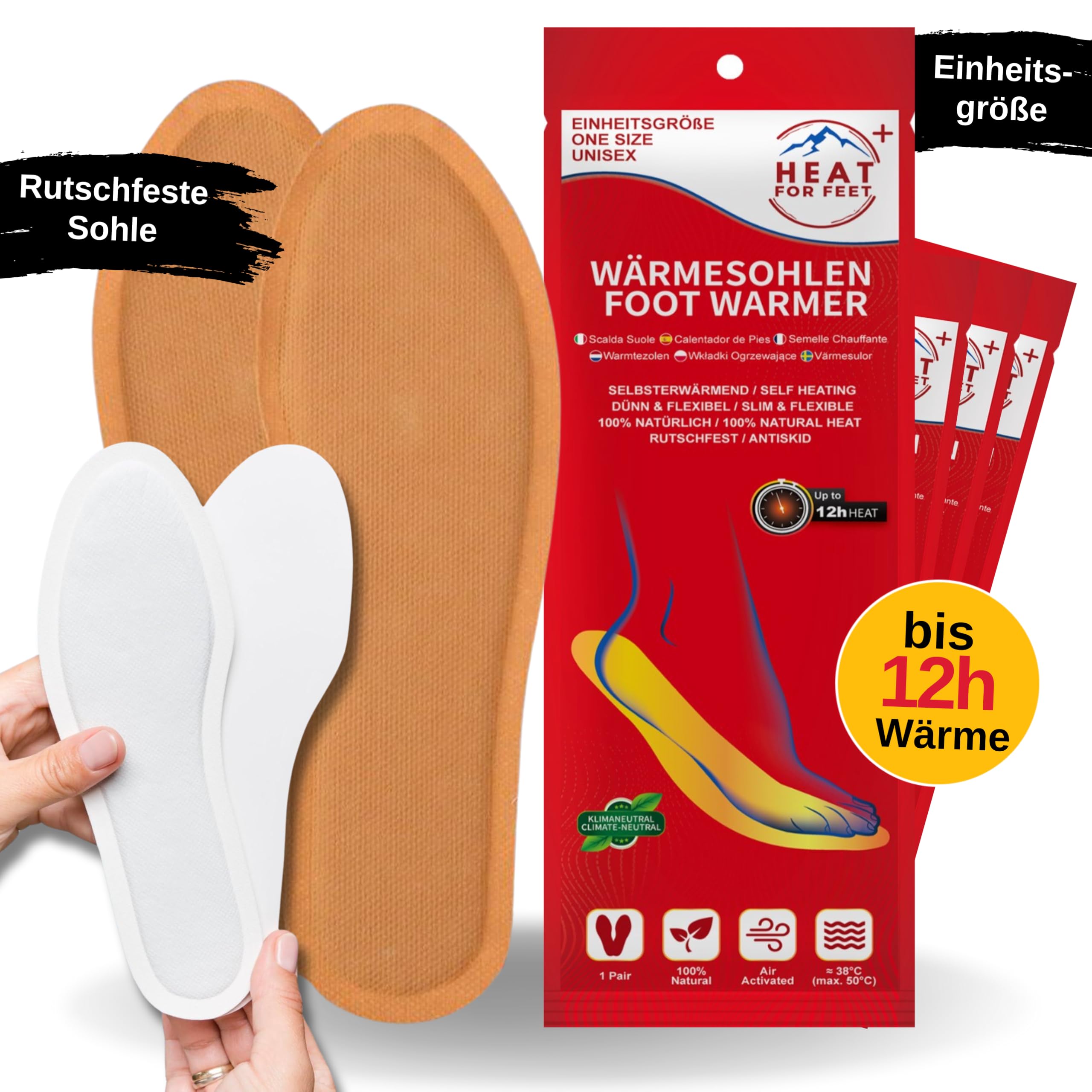 Wärmesohlen für Schuhe - 30 Paar - Sofort wärmende & Bequeme Einlegesohlen, bis zu 12Std. warme Füße, Schuhwärmer, 100% natürlich, Unisex, Einheitsgröße (30 Paar)
