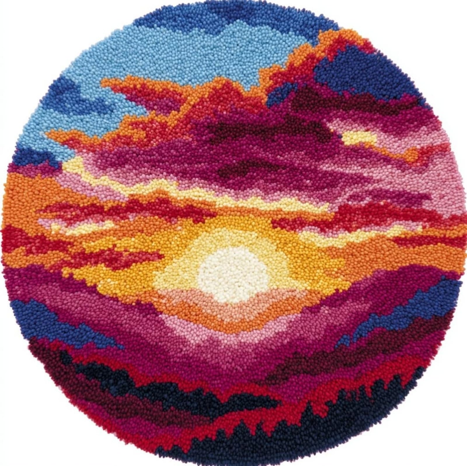 WallustrioaW Latch Hook Rug Kit,Sunset View,Carpet Crochet Yarn Kits for Adults,Latch Hook Kits for Adults Colorful Pattern Printed Canvas,50x50cm