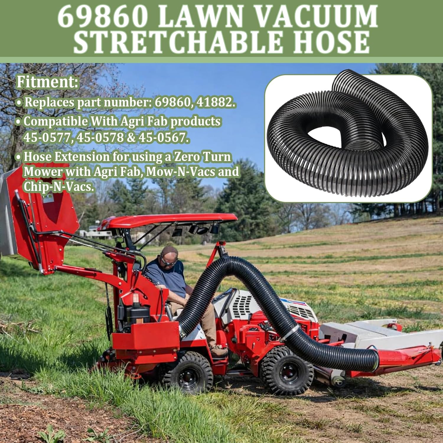 69860 Lawn Vacuum Hose Replacement | Compatible with Agri Fab 41882, Mow-N-Vac & Chip-N-Vac | Fits Models 45-0577, 45-0578, 45-0567 | 84"L x 6"W - Durable & Flexible Leaf Vacuum Hose