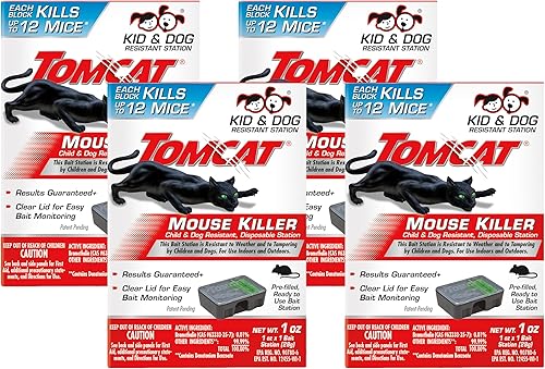 Tomcat Estación desechable para uso en interiores y exteriores, resistente a niños y perros, 1 estación con 1 cebo (paquete de 4)