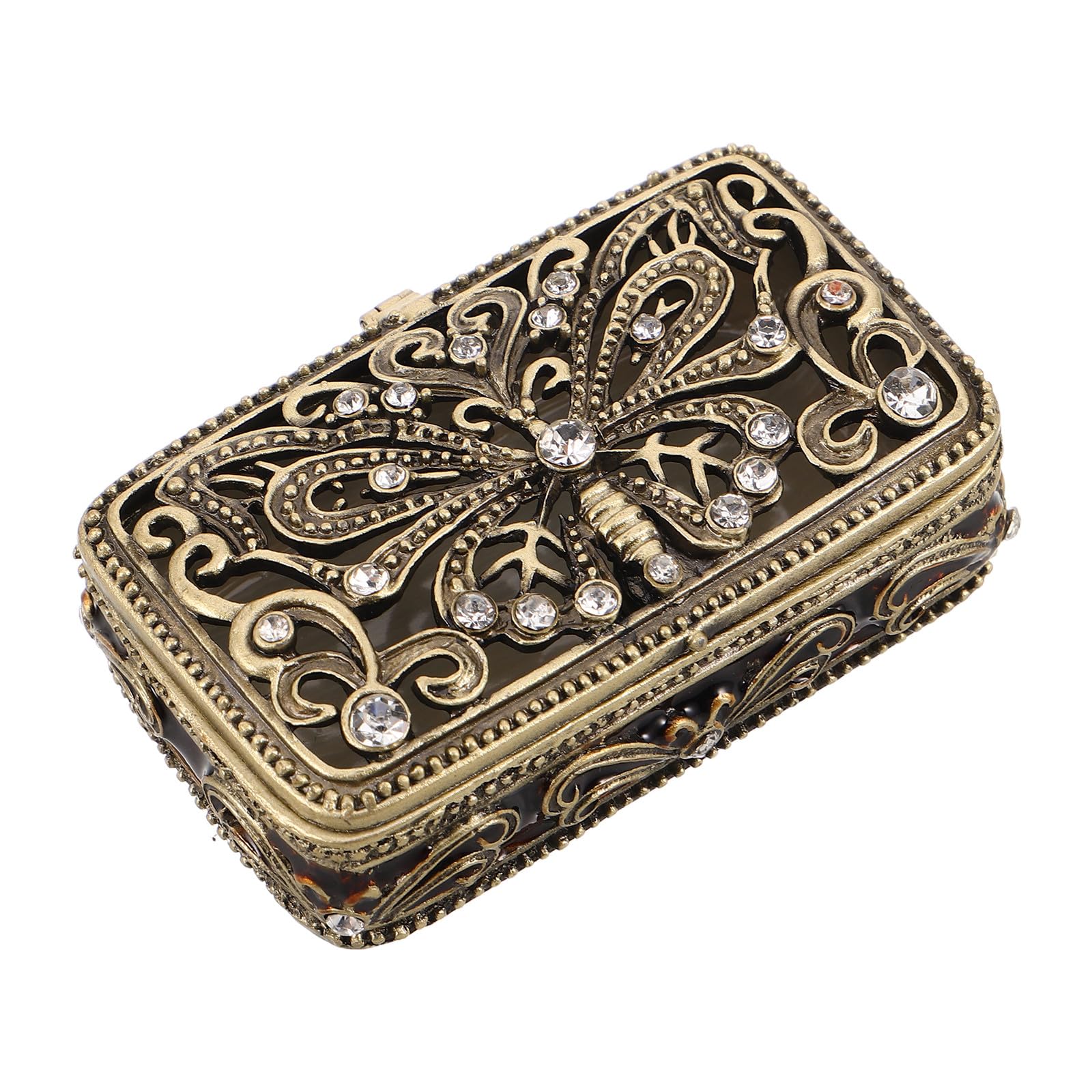 Retro Schmuckkästchen mit Schmetterlingsmotiv Handgefertigte Metall Schmuckbox mit Strasssteinen Kompakter Vintage Schmuckorganizer für Damen und Brautpartys