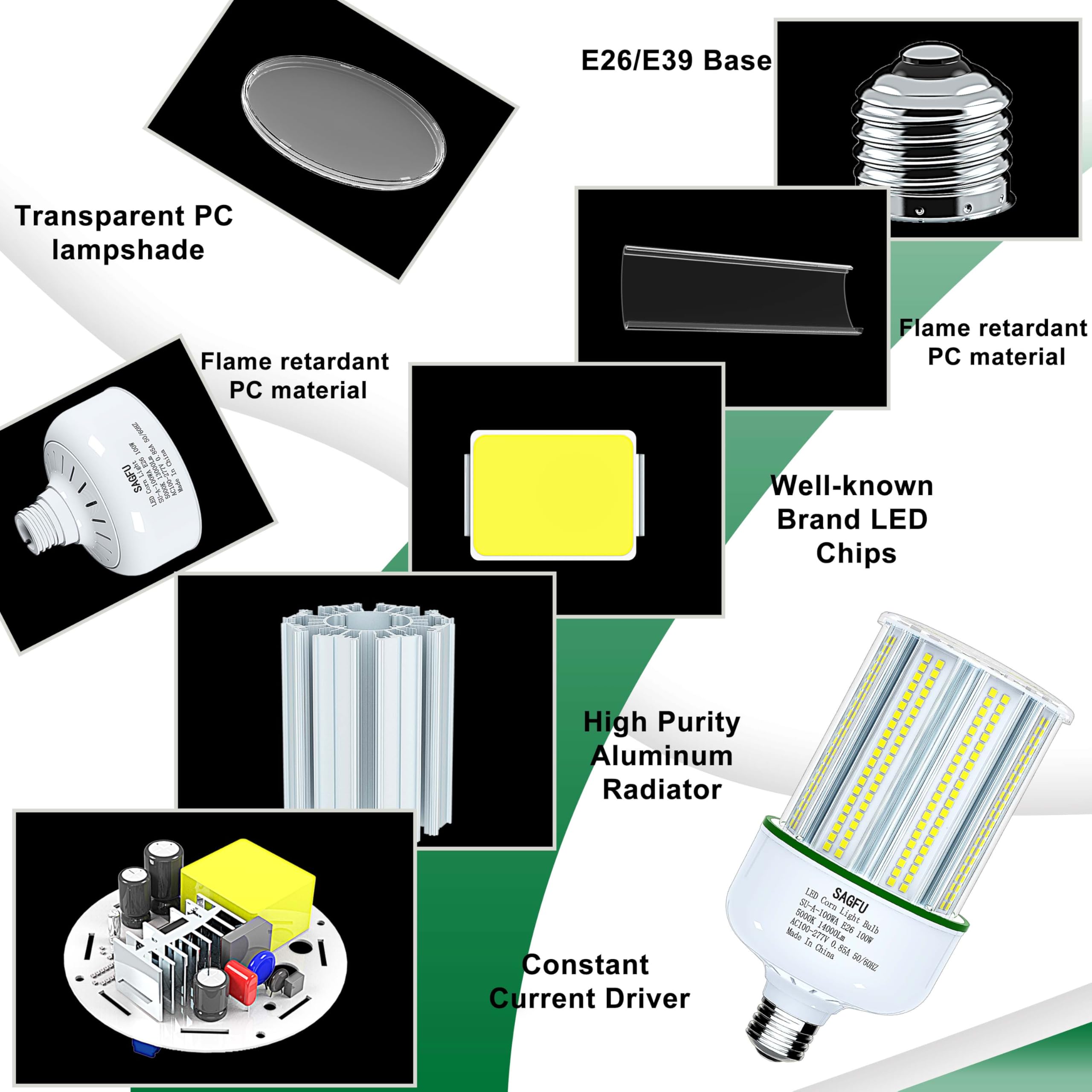100W LED Corn COB Light Bulb LED Corn Bulb 5000K Daylight White 2-Pack 1000W Equivalent Super Bright E26 — view 3