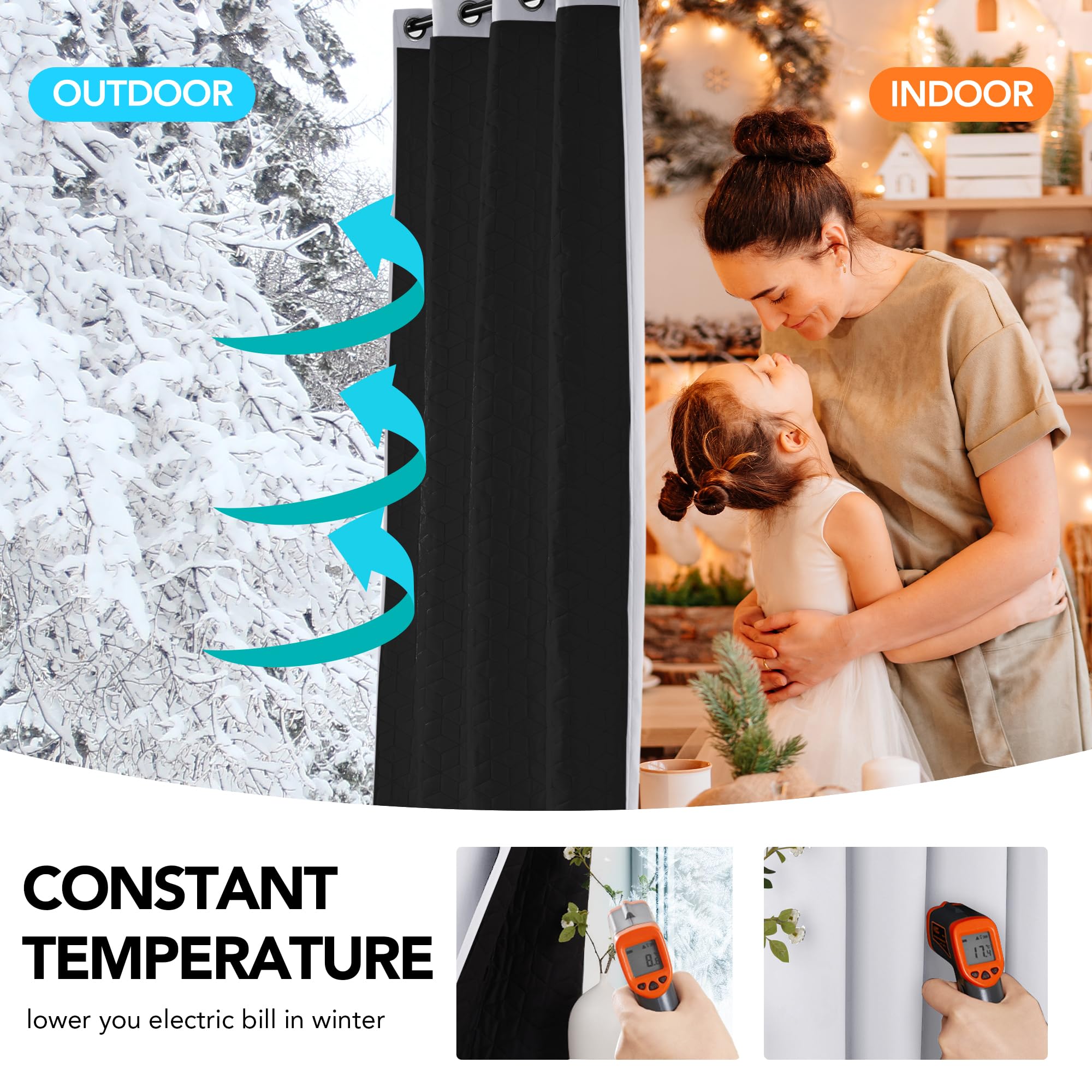 Deconovo Tenda Oscurante Termica Doppio Strato, Antivento, Pesante, Isolante per Freddo e Caldo, Adatta per Finestre e Porte, 200x260 CM, Grigio Perla, 1 Pezzo – Certificata Oeko-Tex® Standard 100