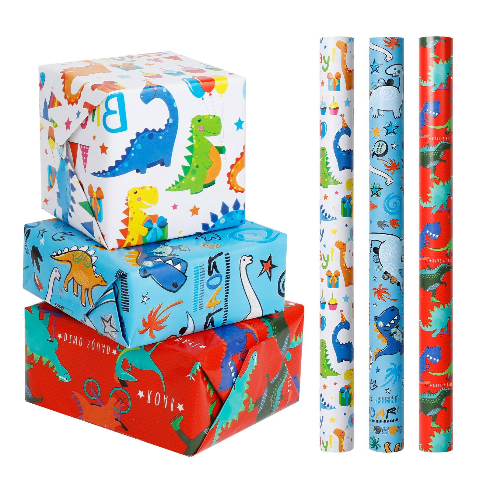 Carta Da Regalo Rotolo 43x300cm - Motivi Dinosauri Per Compleanni - Foto 10