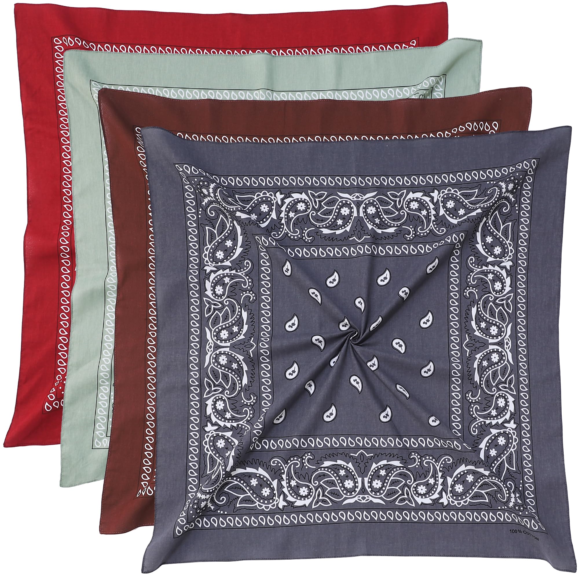 Mochabao 100% Cotton 27" x 27" Large Bandanas for Men &amp; Women, Multi-Purpose Bandana Headbands, Square Head Scarf
