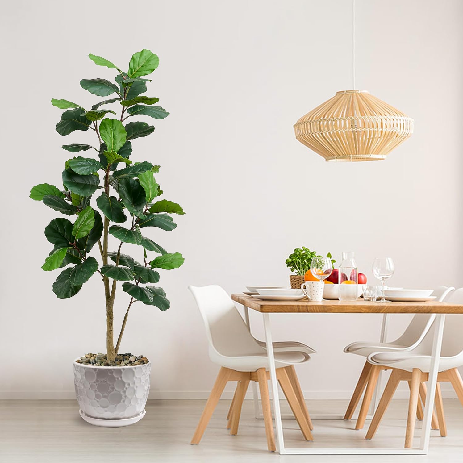 Artificial Fiddle Leaf Fig Tree, 6FT Tall Faux Ficus Lyrata Fake Tree in White Pot, Artificial Tree Indoor Decor, Fiddle Leaf Fig Tree Fake Plant for Home Office Living Room Decoration Modern - Image 8