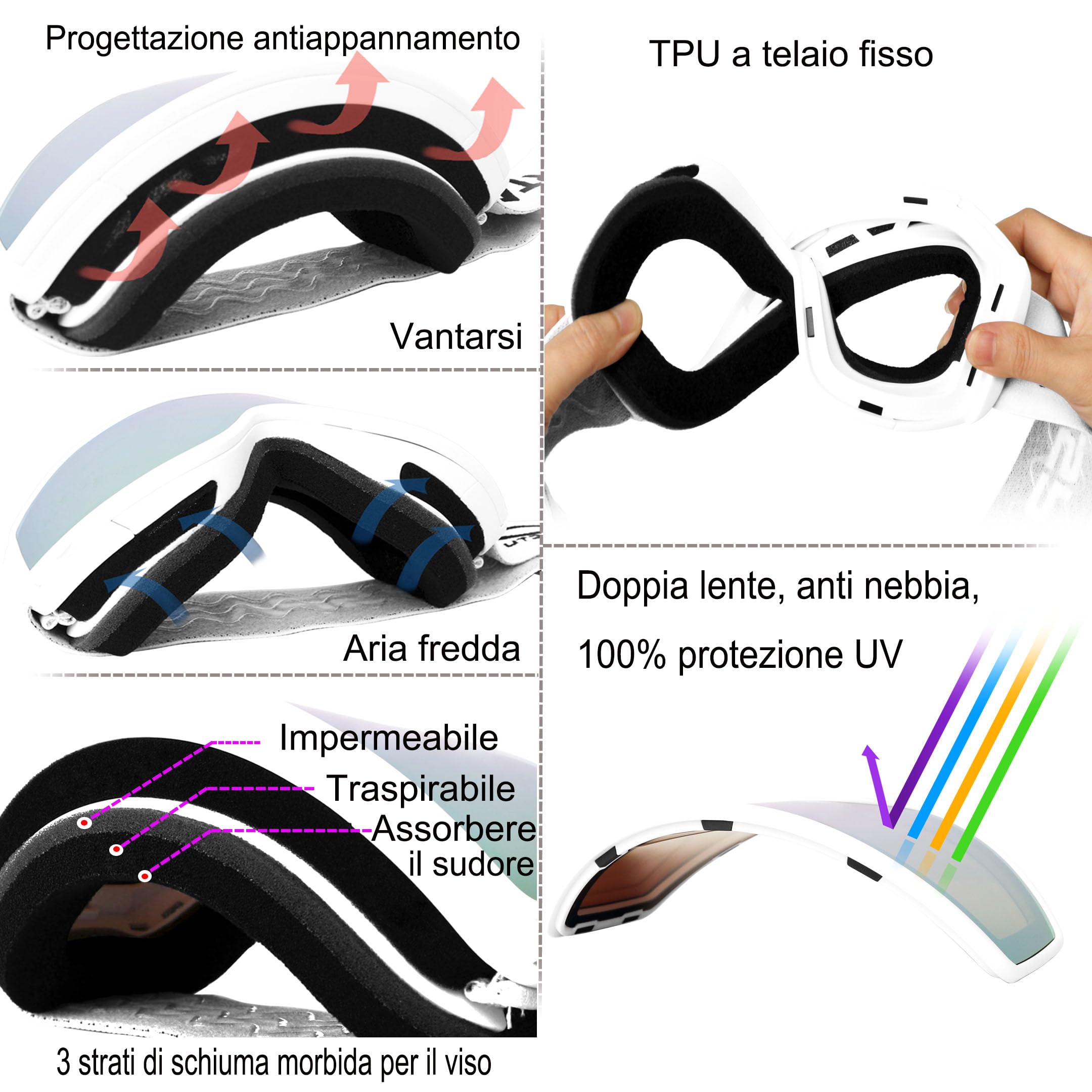 Lente magnetica Occhiali da sci Snowboard Occhiali da sci OTG per gli uomini Donne Adulto