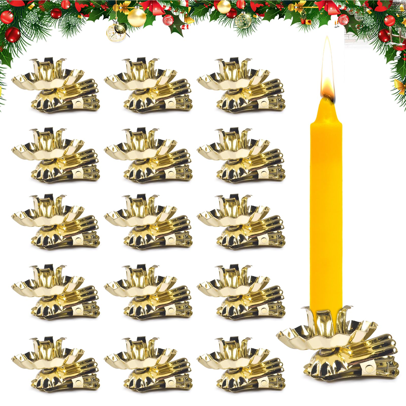 20 Bougeoirs à Clip Pour Sapin De Noël - Or Vintage, Fixation Solide, Plateau Anti-gouttes