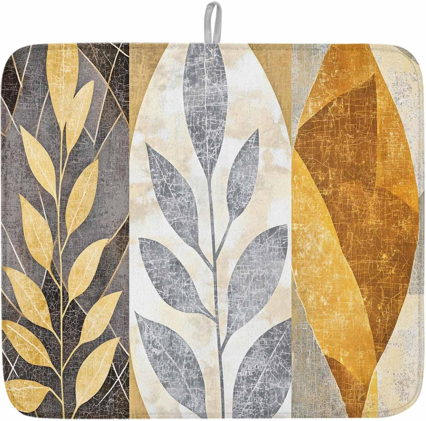 Dish Drying Mat Set of 2 Vintage Fall Leaves Microfiber Absorbent Reusable Washable Dish Drying Rack Mat Retro Stitching Texture Coffee Mat for Coffee Maker Bar Kitchen Countertops 18x24inch