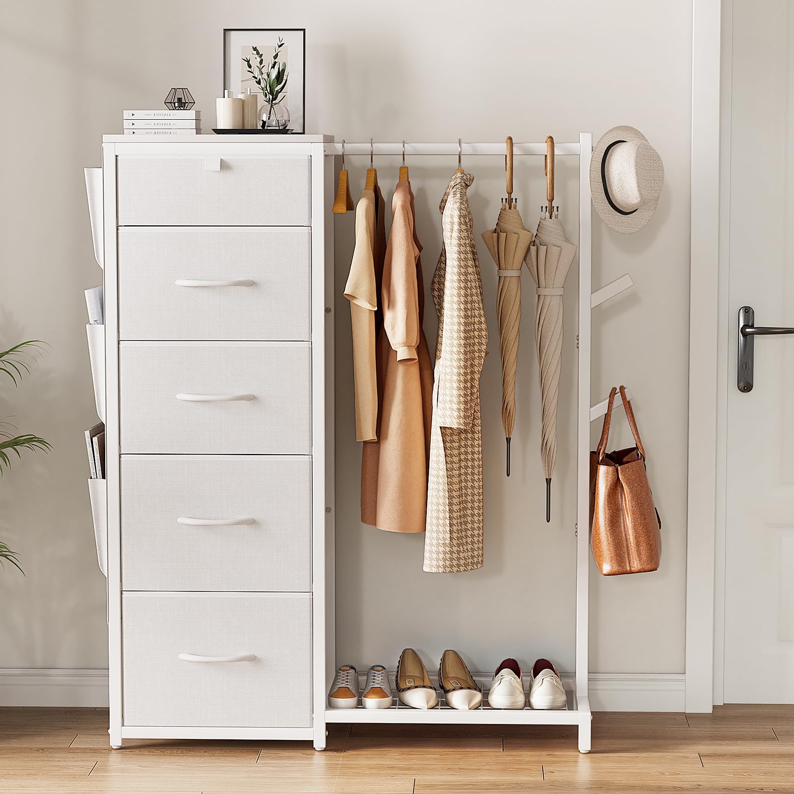 ハンガー掛けできる洋服タンス Amazon｜Luxspire ハンガーラック 引き出し付き ハンガーラック 棚付き