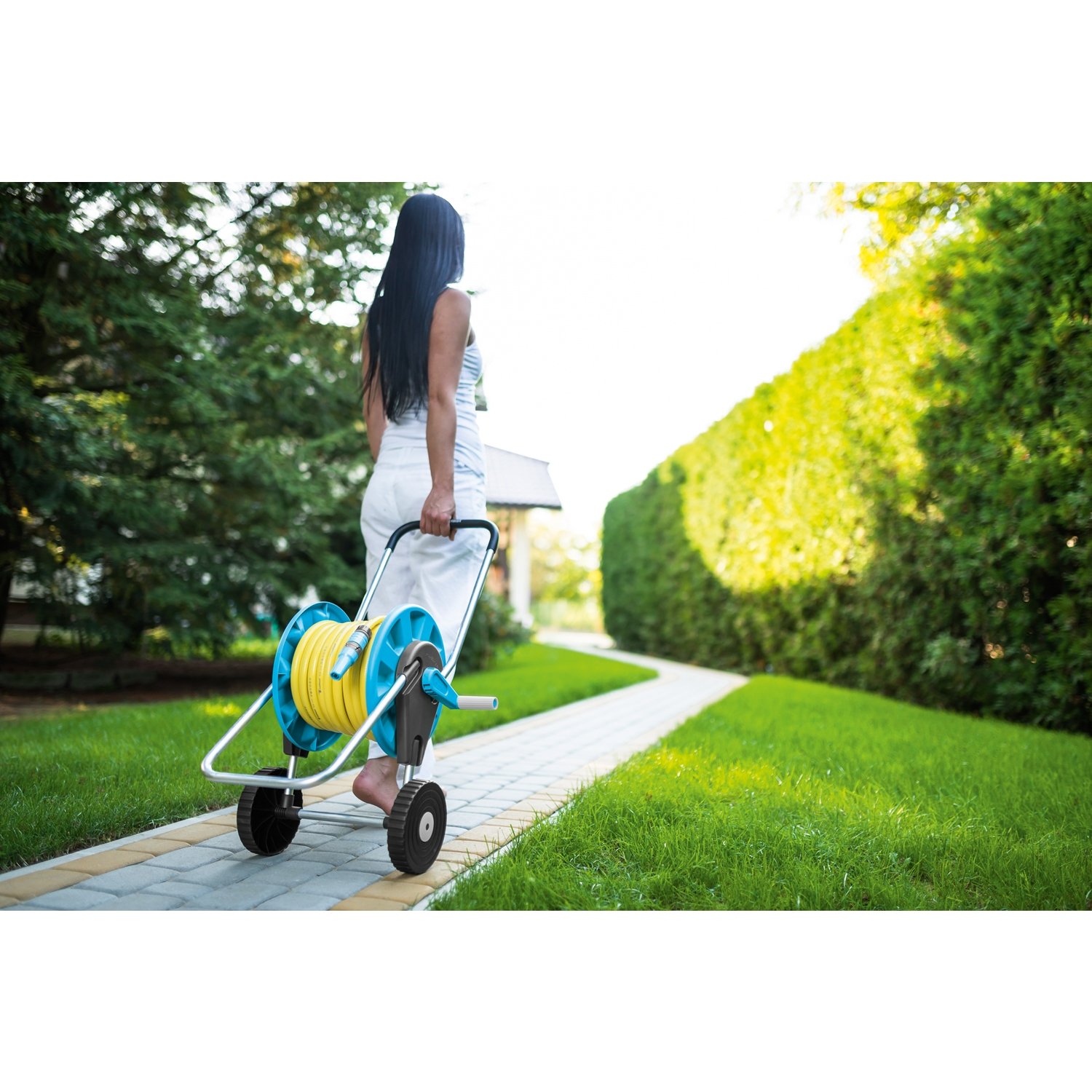 CELLFAST Carrello Per Tubi Da Giardino Avvolgitubo Con 2 Ruote Resistente Alla Corrosione Prevenzione Di Pieghe Del Tubo 1/2" Fino A 60 m Aluplus