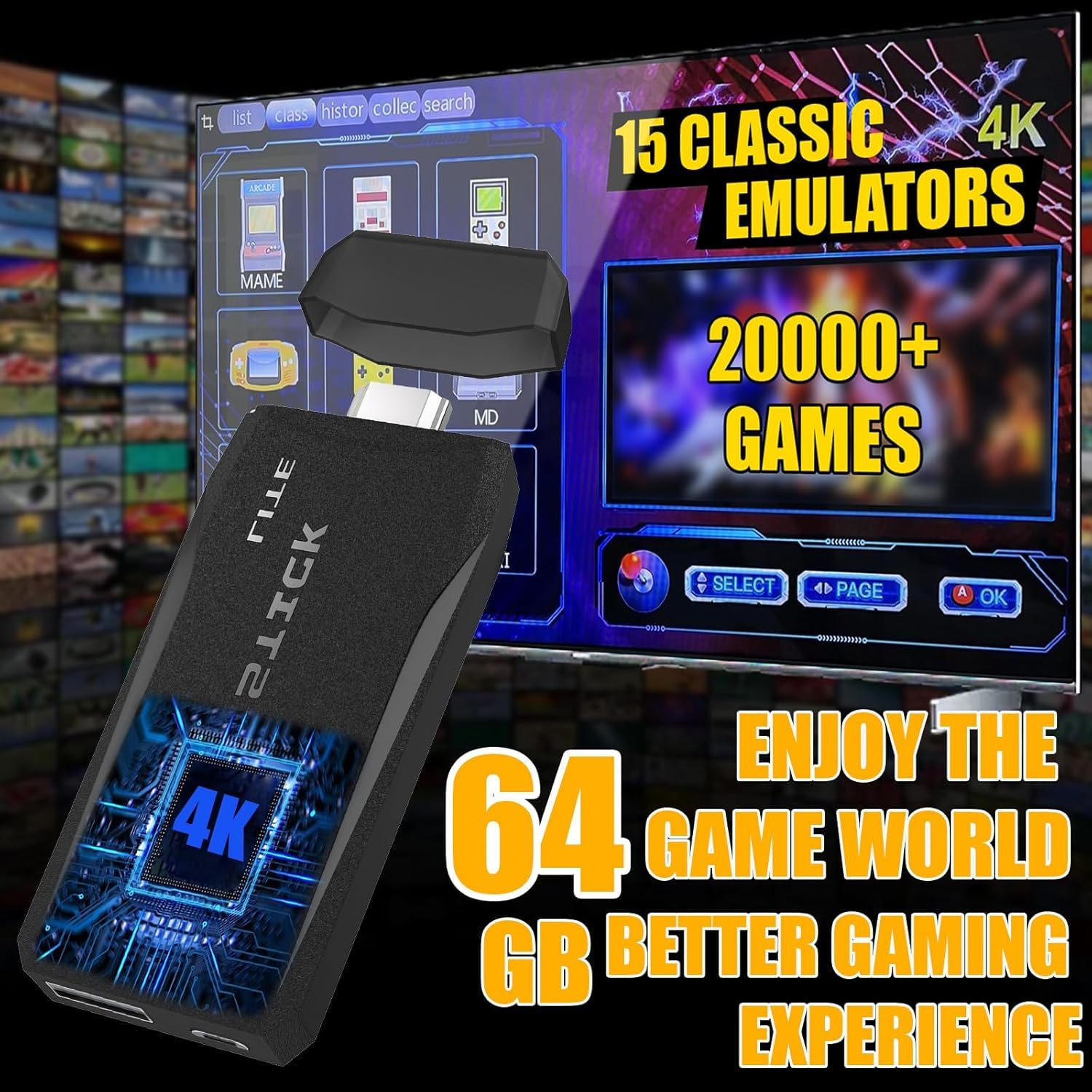 Omeron {1 Years Warranty} All-in-One 4K Retro Game Console with 3000+ Classic Games, Wireless Gamepad Controllers,Plug & Play HDMI Game Stick for TV - Ideal for Family Fun and Retro Game Lovers 3