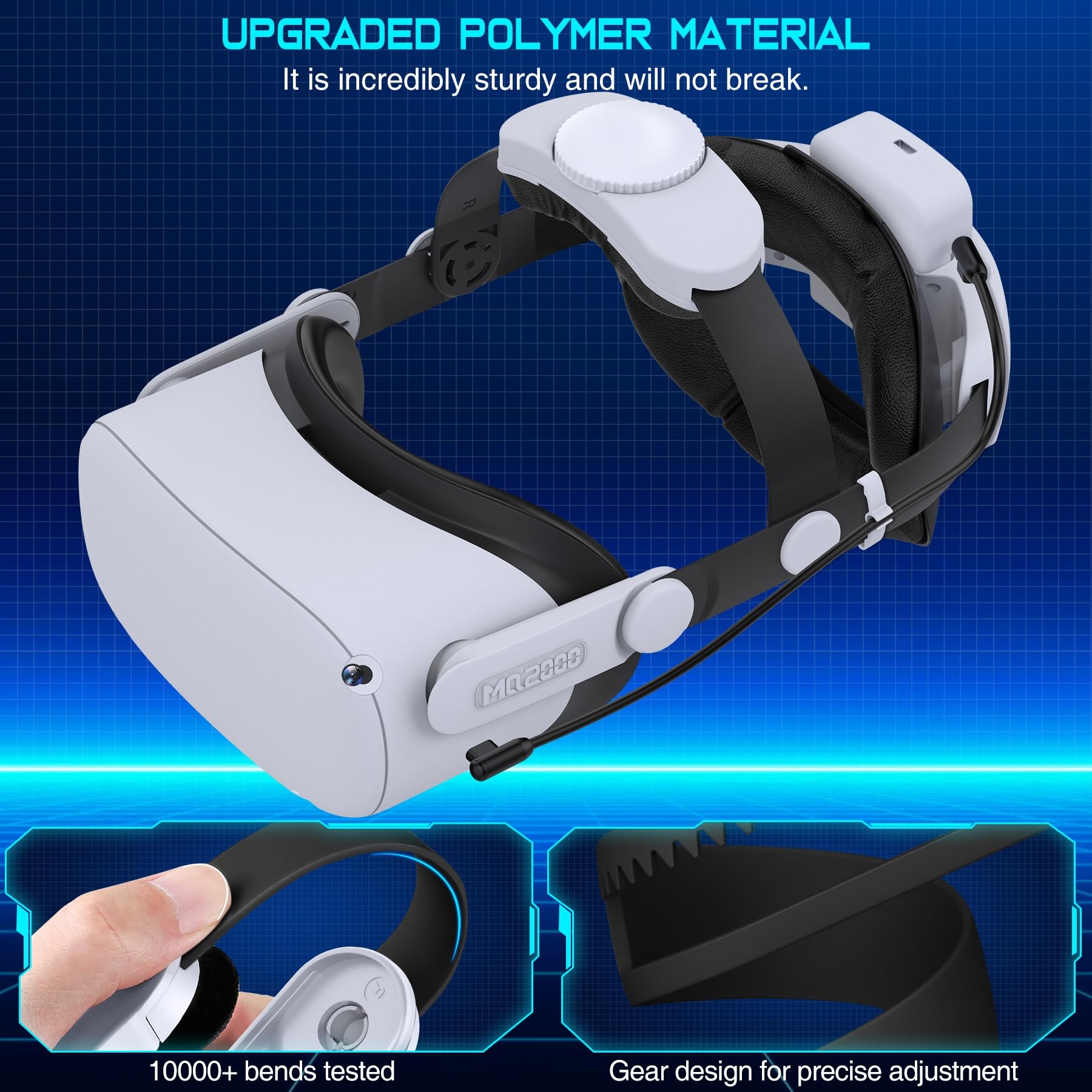 Elegamefy für Meta Quest 3/3S/Quest 2 Headstrap mit 15000mAh Akku und Ladestation - Wechselbare & Verlängerte Spielzei 8 Stunden, Verstellbares Dual-Knob
