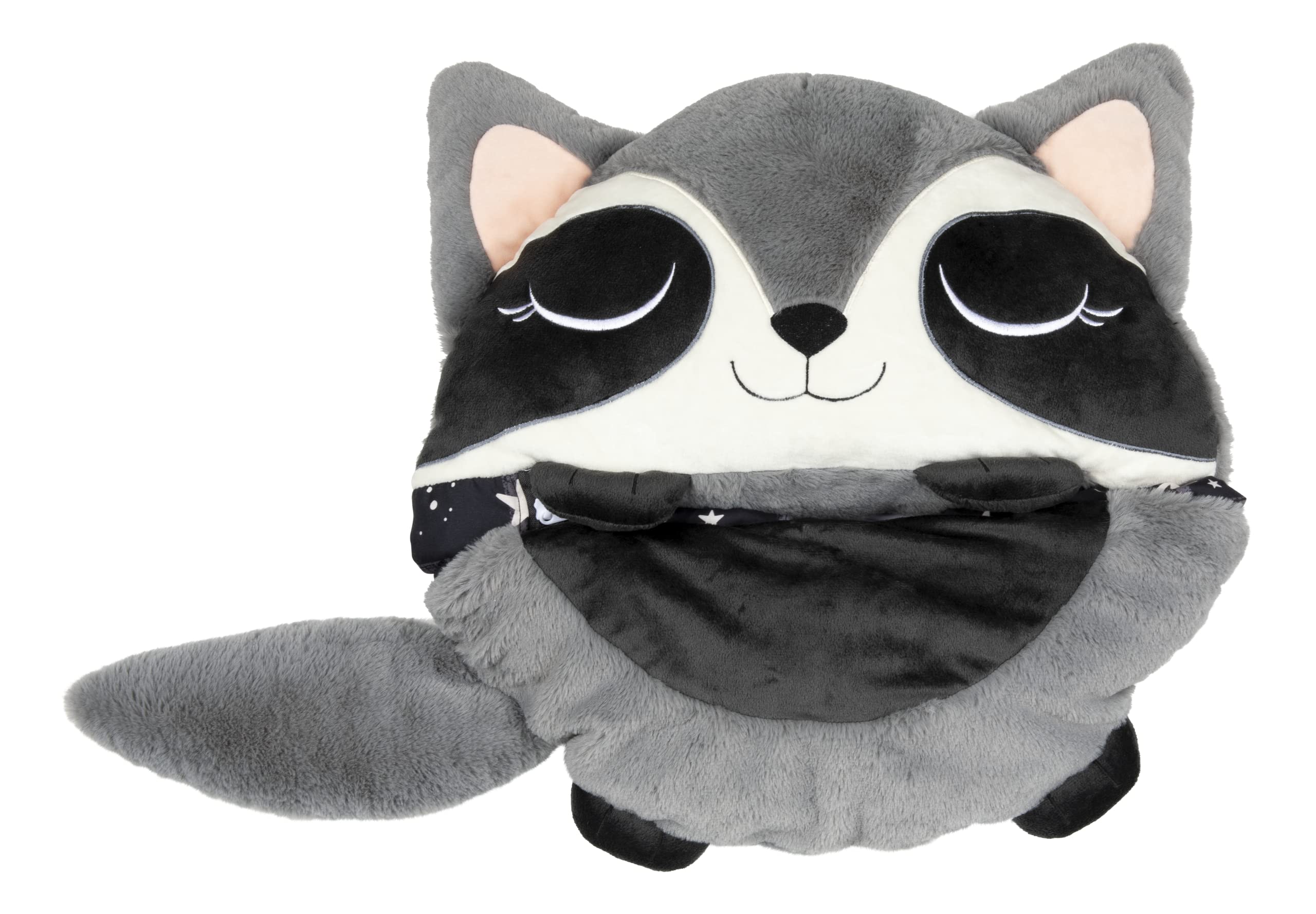 Lippert Thomas Payne Three-in-One Childrenâ€™s Raccoon Nap Sack for Camping and Sleepovers with Durable Material, Fold-Up Design, Machine Washable, Dryer Safe - 2022107841 Grey