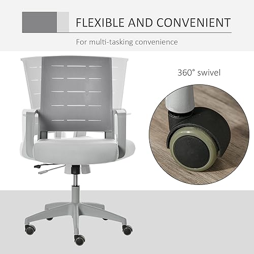 Miniatura 7 de Vinsetto Silla de oficina en casa con respaldo medio, silla de escritorio para computadora con soporte lumbar y altura ajustable, color gris