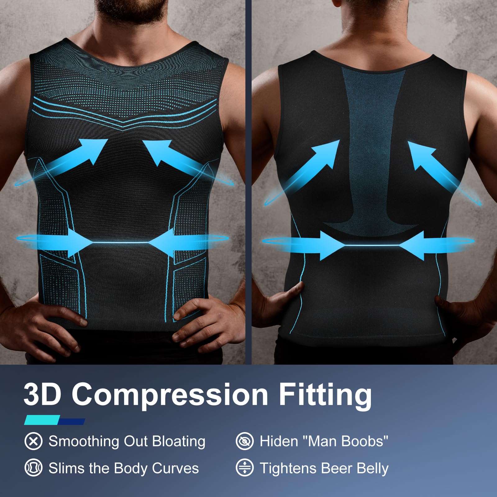 Odoland Lot de 3 Débardeurs de Compression Homme Ventre Plat Maillot de Corps Gainant