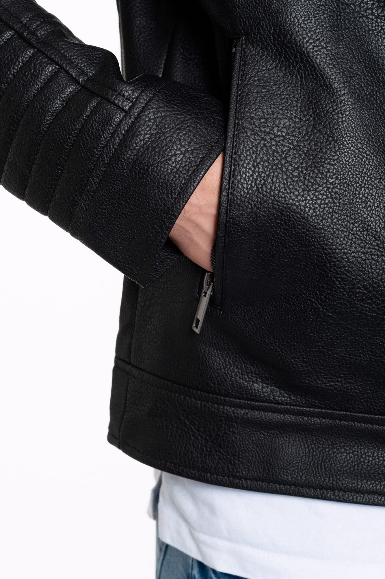 JACK & JONES Herren Kunstlederjacke - Biker Jacke schwarz