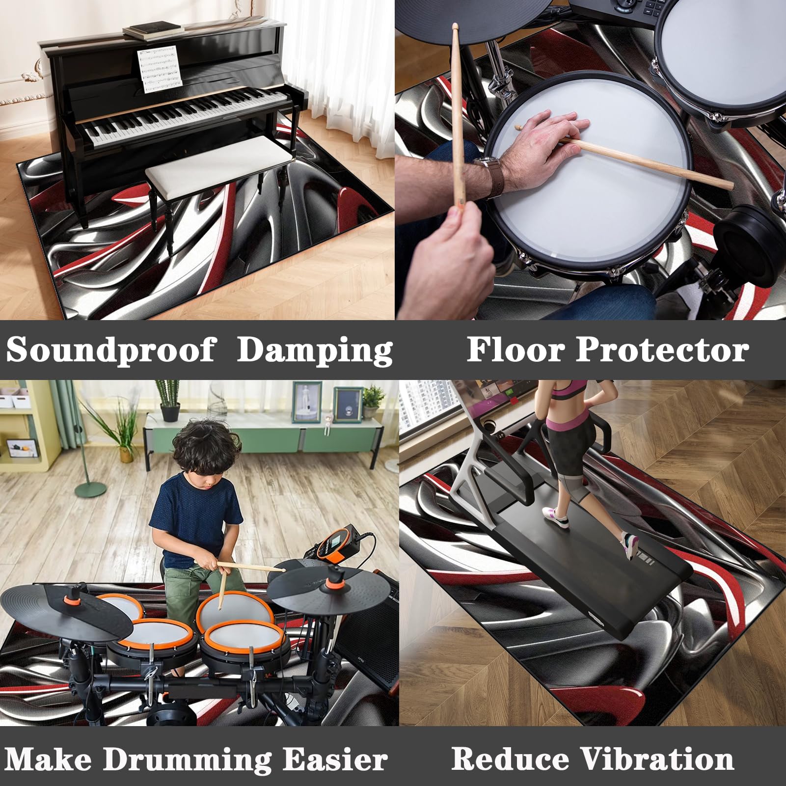 Professionelles Drum Teppich Schlagzeug Teppich, Schallschutzmatte, 160 x 150 cm rutschfeste Trommel Teppiche, Rechteckiges Elektronisches Jazz Schlagzeug Kit, Schallschutzteppich für Studio, Wohnung