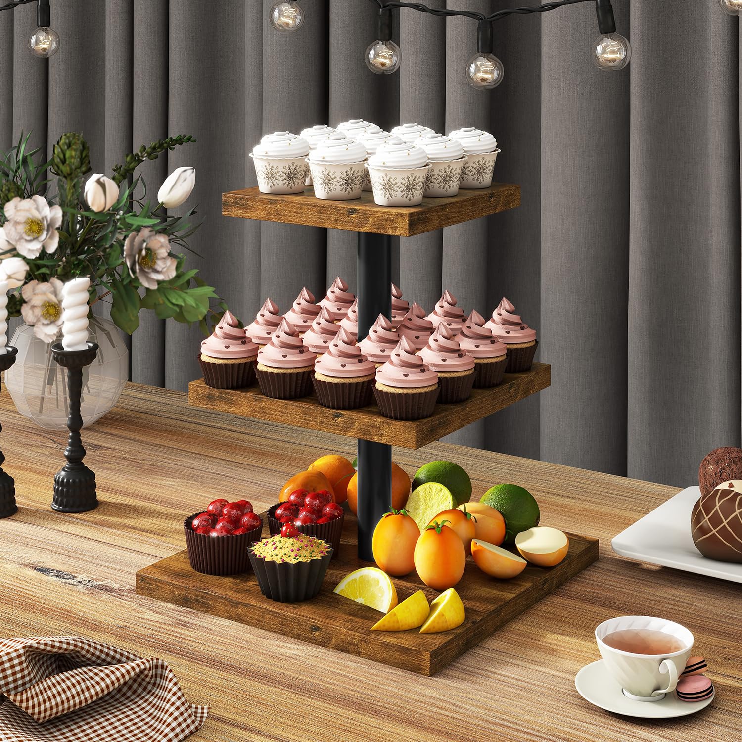 Alzatina Per Dolci 3 Livelli In Legno - Espositore Per Torte, Cupcake E Frutta Per Feste E Eventi - Foto 7