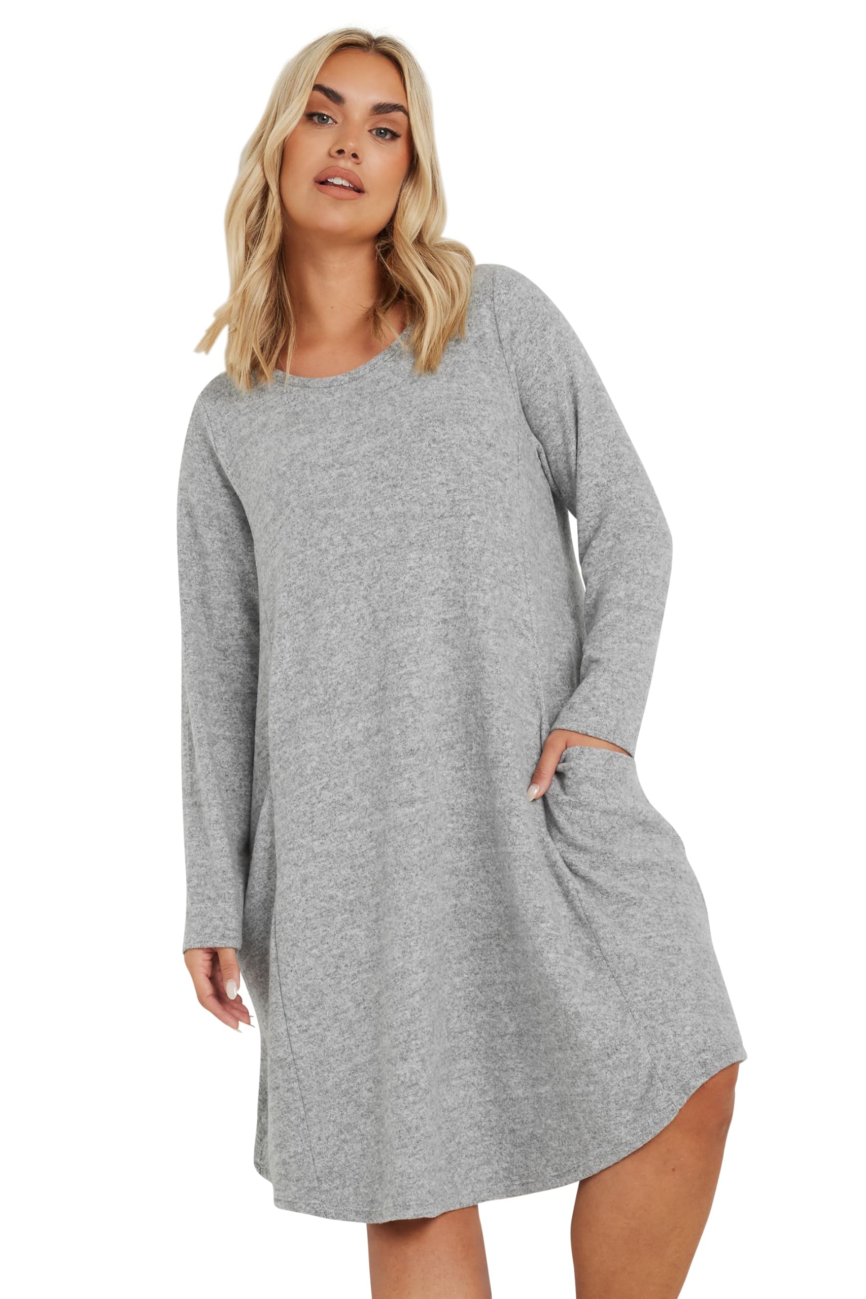 Yours Curve Light Soft Touch Pocket Swing Dress - Women's - Plus Size Curve Grey