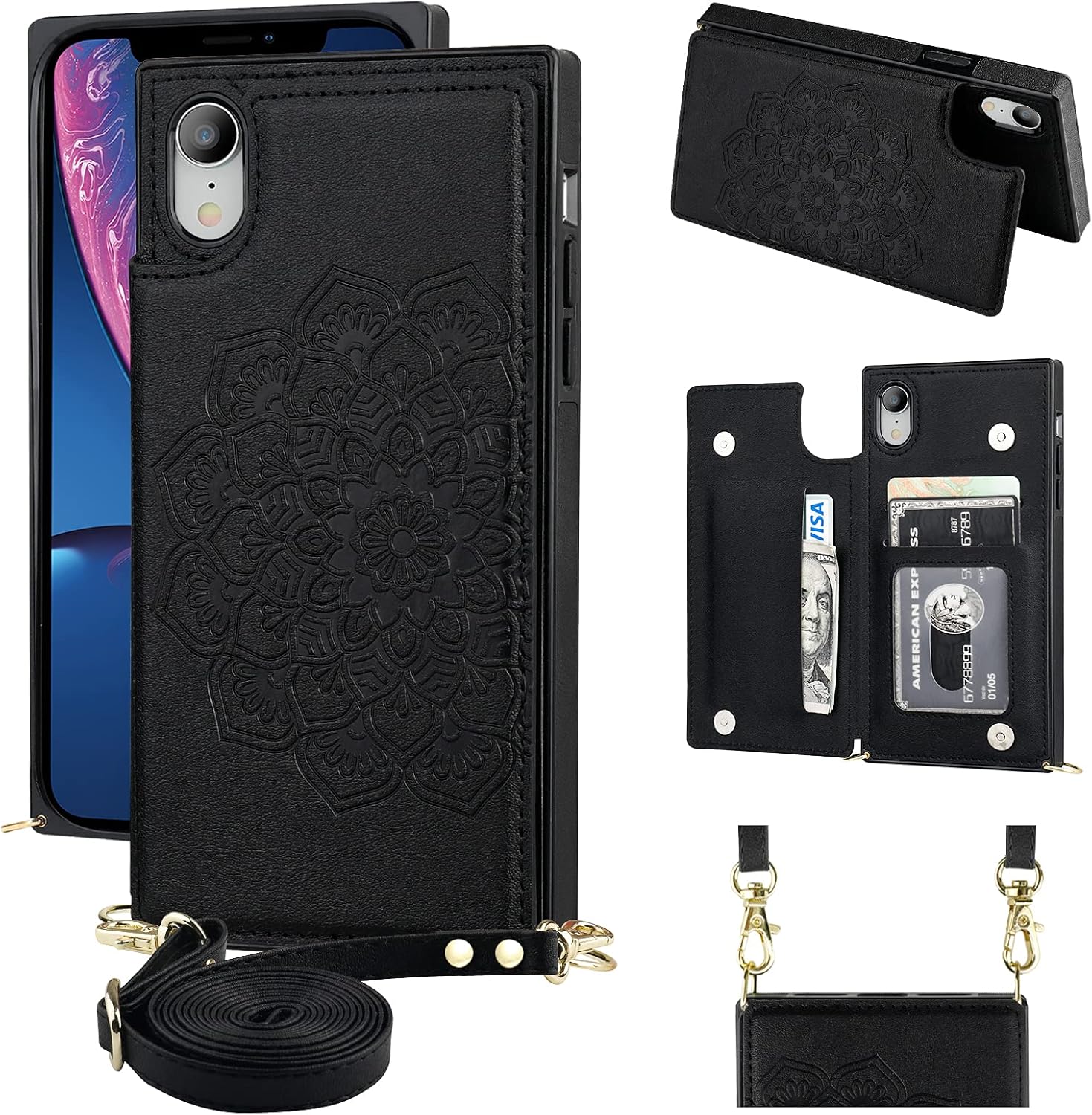KIHUWEY iPhone Xr Crossbody Wallet Case with Card Slots