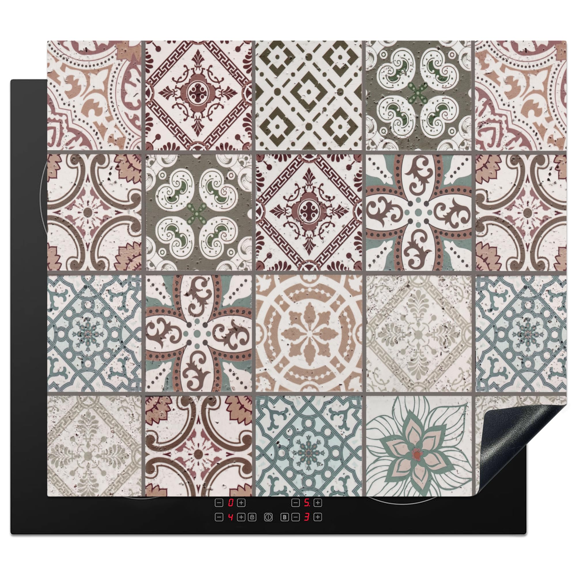 KitchenYeah© Copri Piano Induzione 59x52 cm Cucina Coprifornelli Copertura Protezione Cottura Tutto per la Cucina Mosaico - Marrone - Motivo