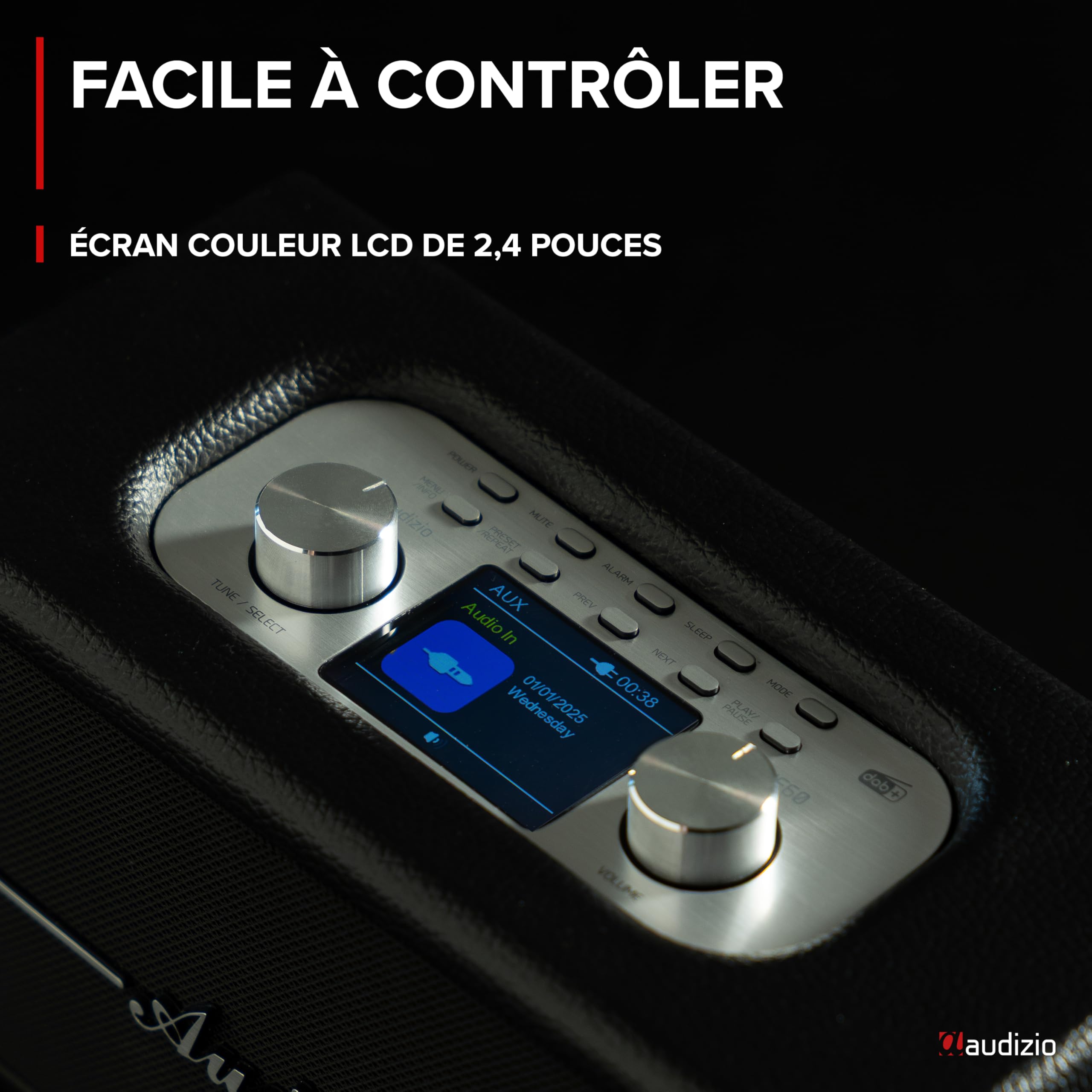 Audizio Tune60 - Radio Dab+/FM BT sans Fil Rétro Noire | Lecteur USB/SD, Alarme & Écran LCD | Radio Vintage Portable Secteur ou Piles