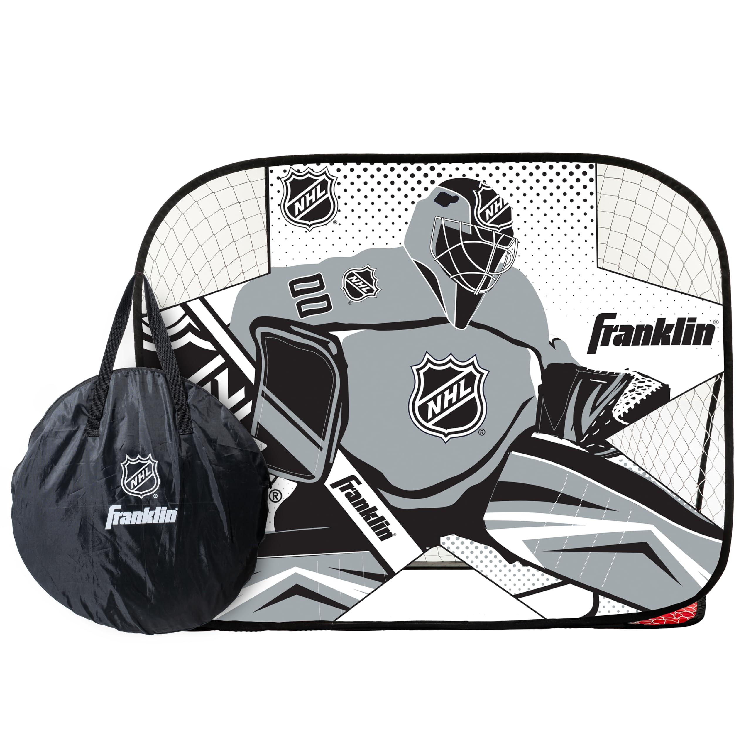 Franklin Sports Kids Portable Street Hockey Goal + Shooter Tutor Set - Pop Up Folding Net with Goalie Target Included - 2-in-1 Goal Set-image-42