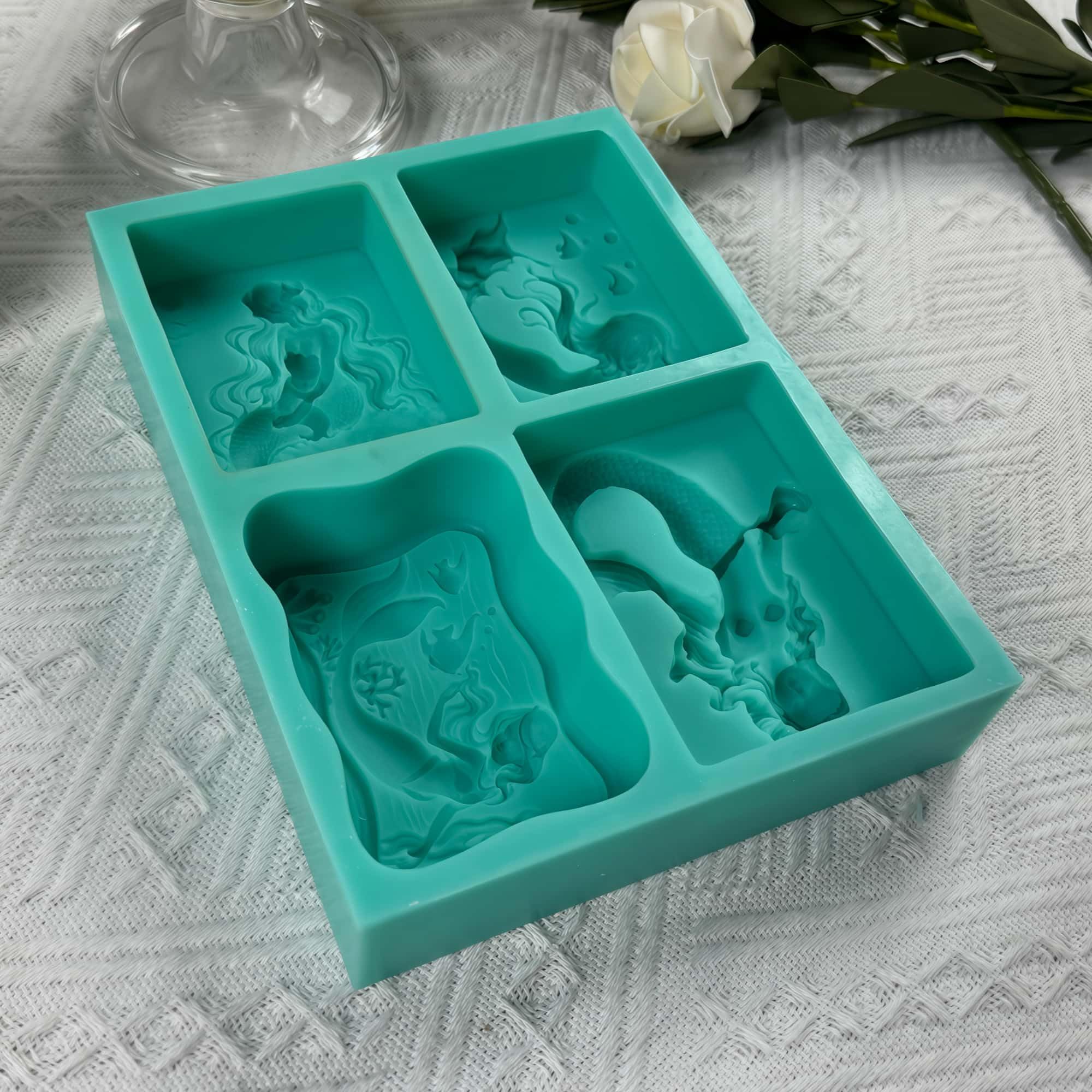 4 stampi per sapone fai da te a forma di sirena, in silicone, per sapone naturale, candele, cera, aromi, gesso, diffusori, decorazioni in resina