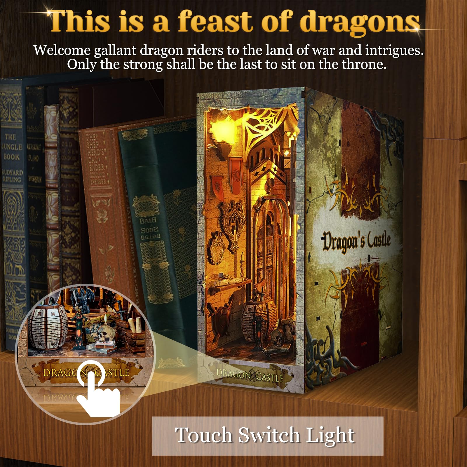 RONSTONE DIY Book Nook Kit - Casa Delle Bambole in Miniatura Regalo per la Creatività dai 14 anni in su - Inserto per Libreria a Puzzle in Legno 3D con Luce LED