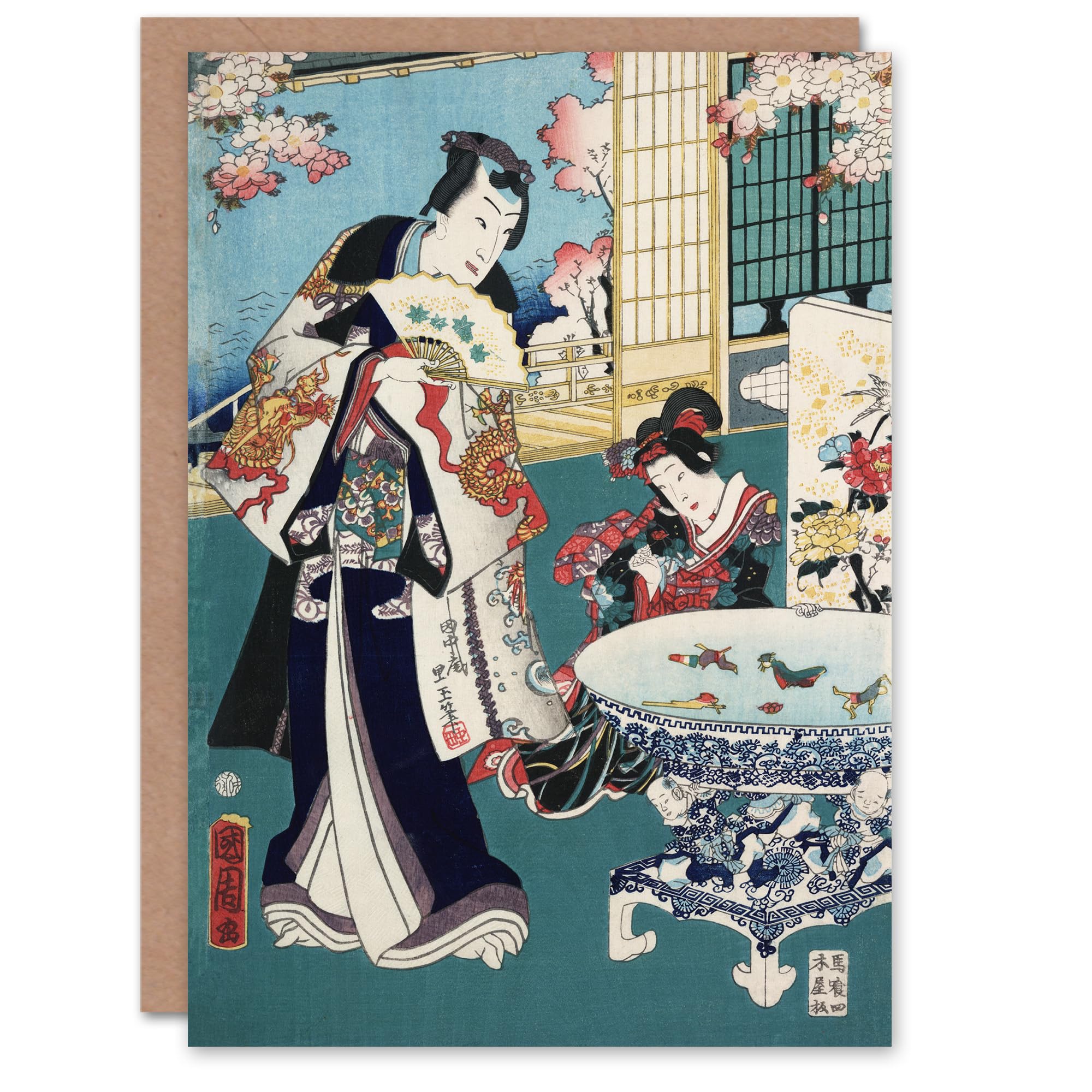 Artery8 Toyohara Kunichika Japanese Art Card Spring Outing in a Villa