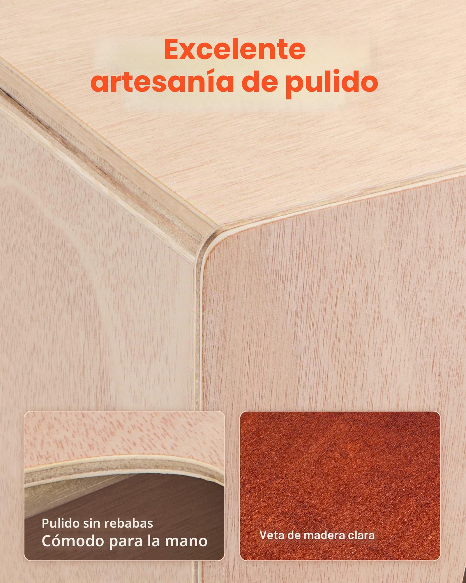 VEVOR Cajón de Percusión de Madera, Tambor Portátil Ligero de Madera de Abedul de 305 x 305 x 430 mm con Cuerdas de Guitarra Internas y Patas de Silicona para Principiantes y Profesionales