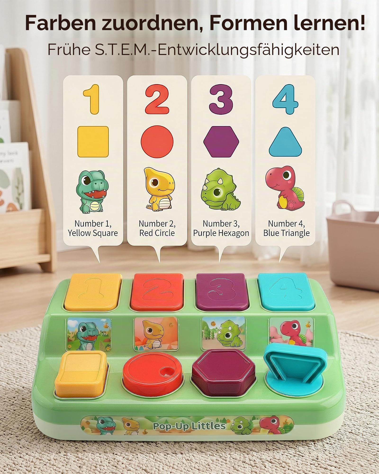 Baby Spielzeug ab 12 Monate, Pop Up Activity Spielzeug mit Dinosaurier, Motorikspielzeug ab 6 Mo. Frühe Entwicklung Ursache und Wirkung, Musikspielzeug Geschenke Spiel ab 1 2 Jahr Mädchen Junge